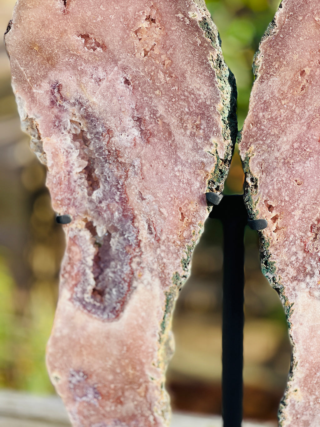 Pink Amethyst Angel Wings on Custom Metal Stand