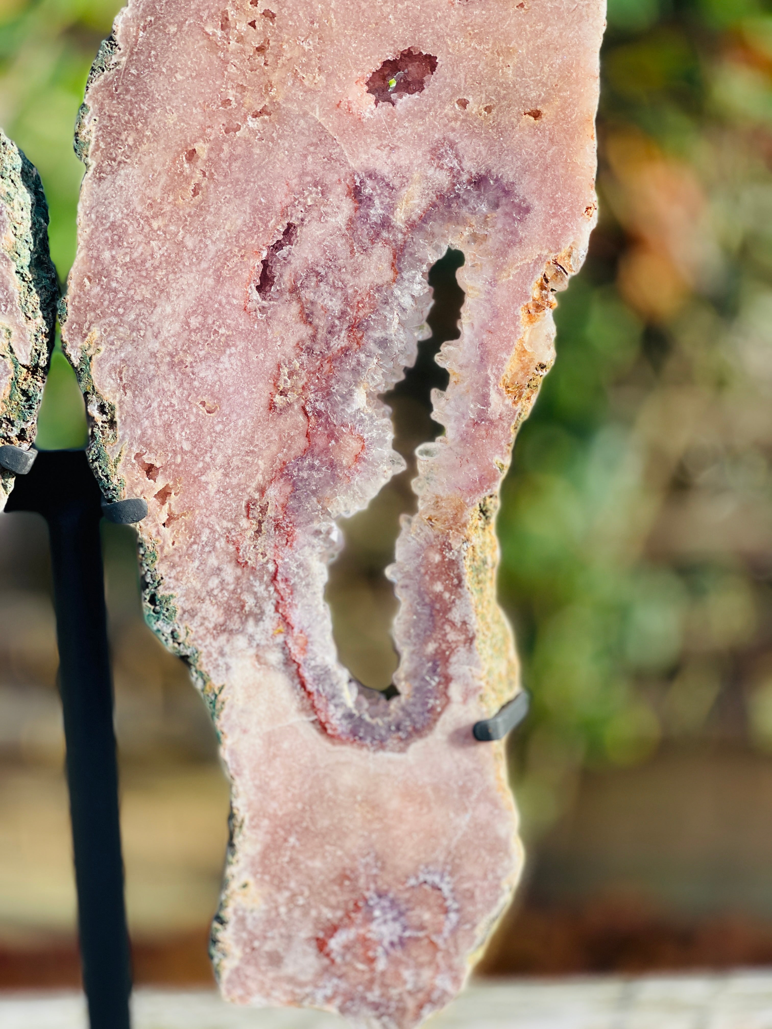 Pink Amethyst Angel Wings on Custom Metal Stand