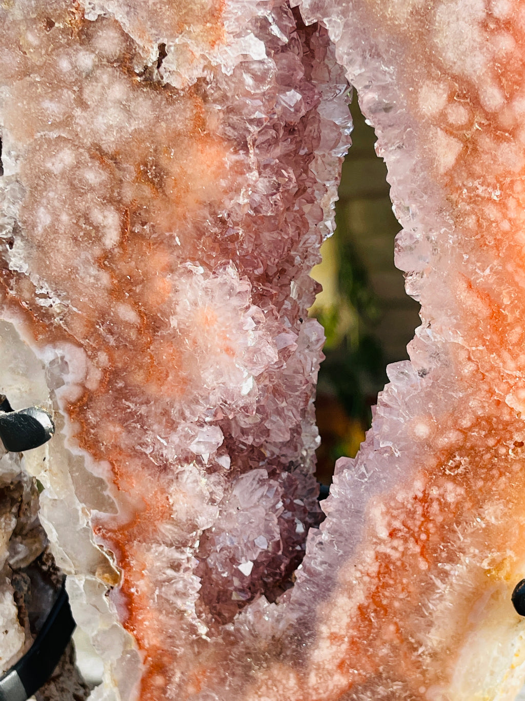 Pink Amethyst Angel Wings on Custom Metal Stand