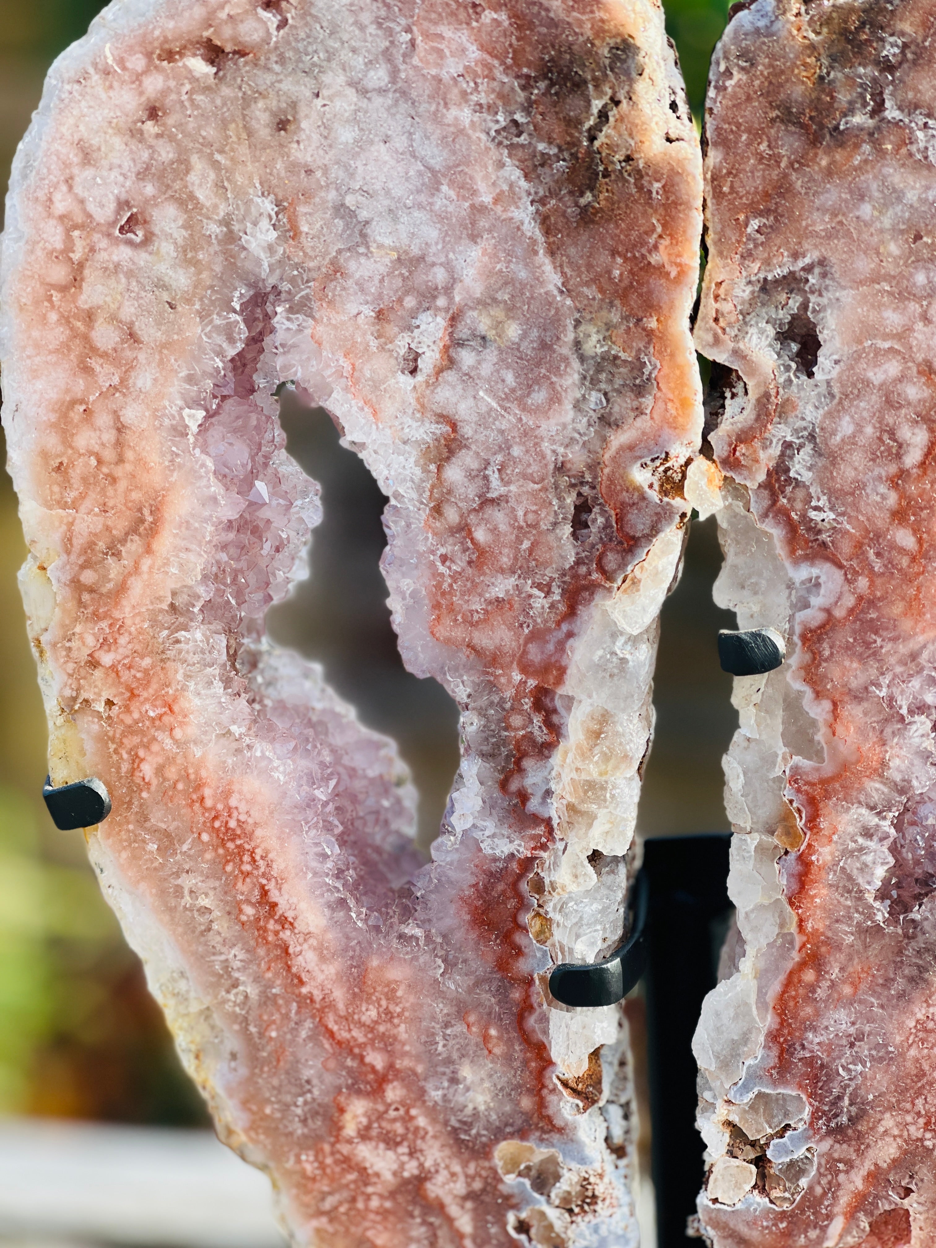 Pink Amethyst Angel Wings on Custom Metal Stand