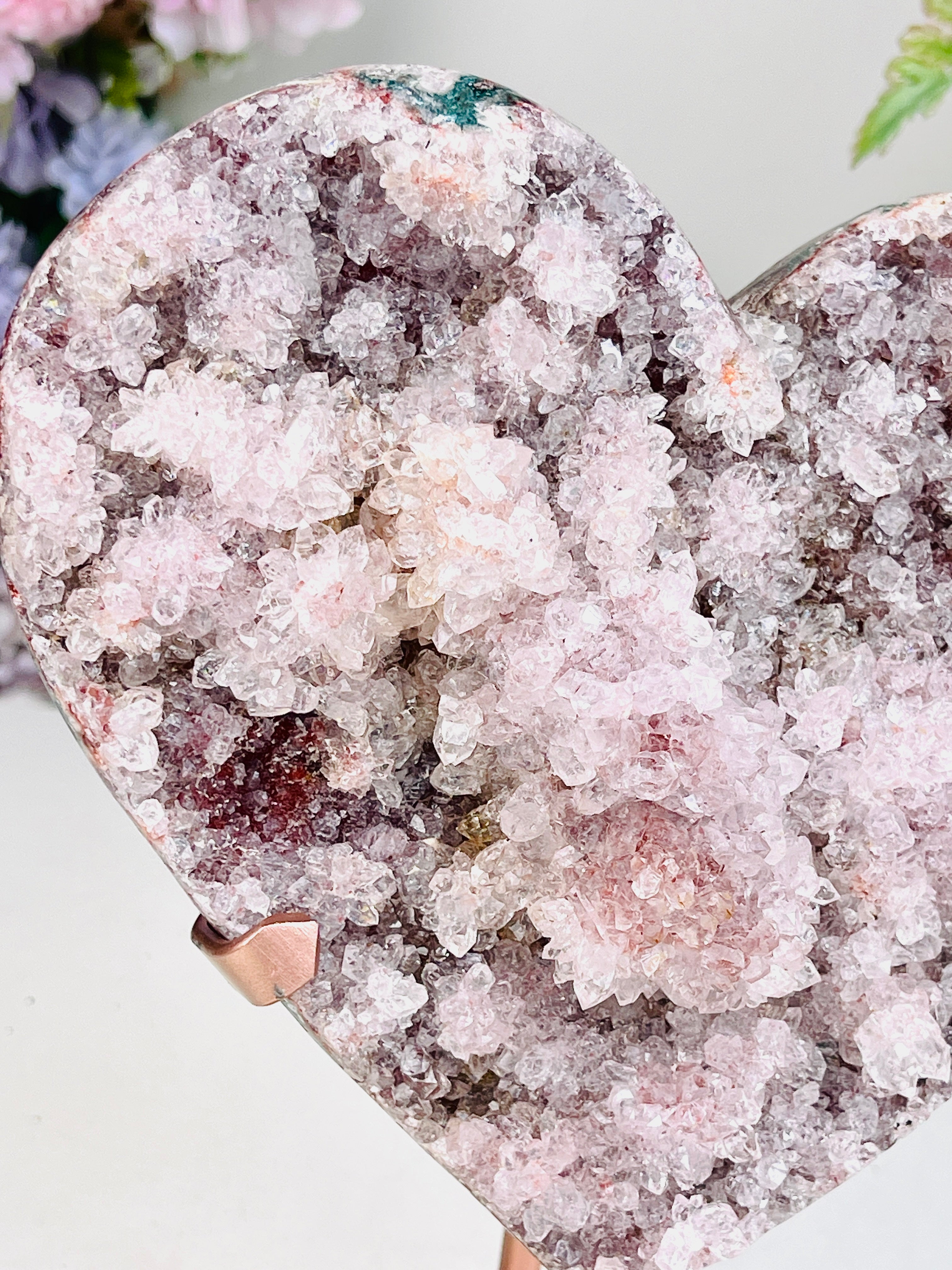 Pink Amethyst Druzy Heart on Metal Stand 1.78kg