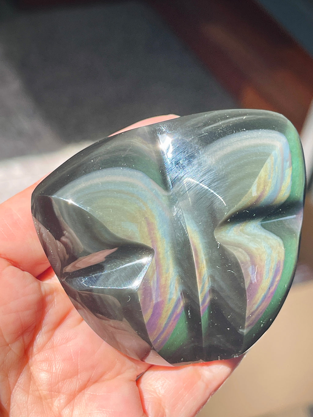 Rainbow Obsidian Butterfly Palm Stone- 69mm