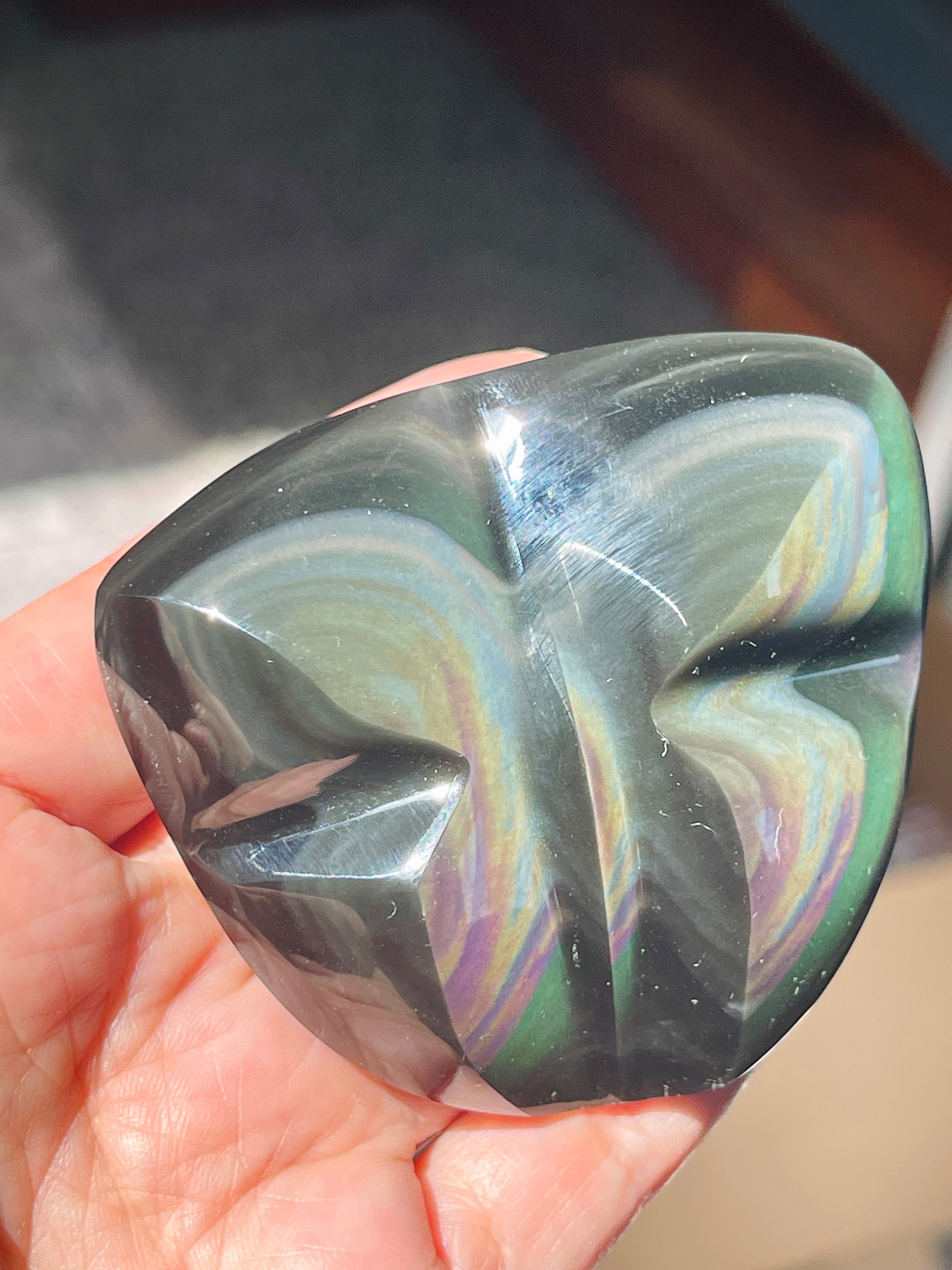Rainbow Obsidian Butterfly Palm Stone- 69mm