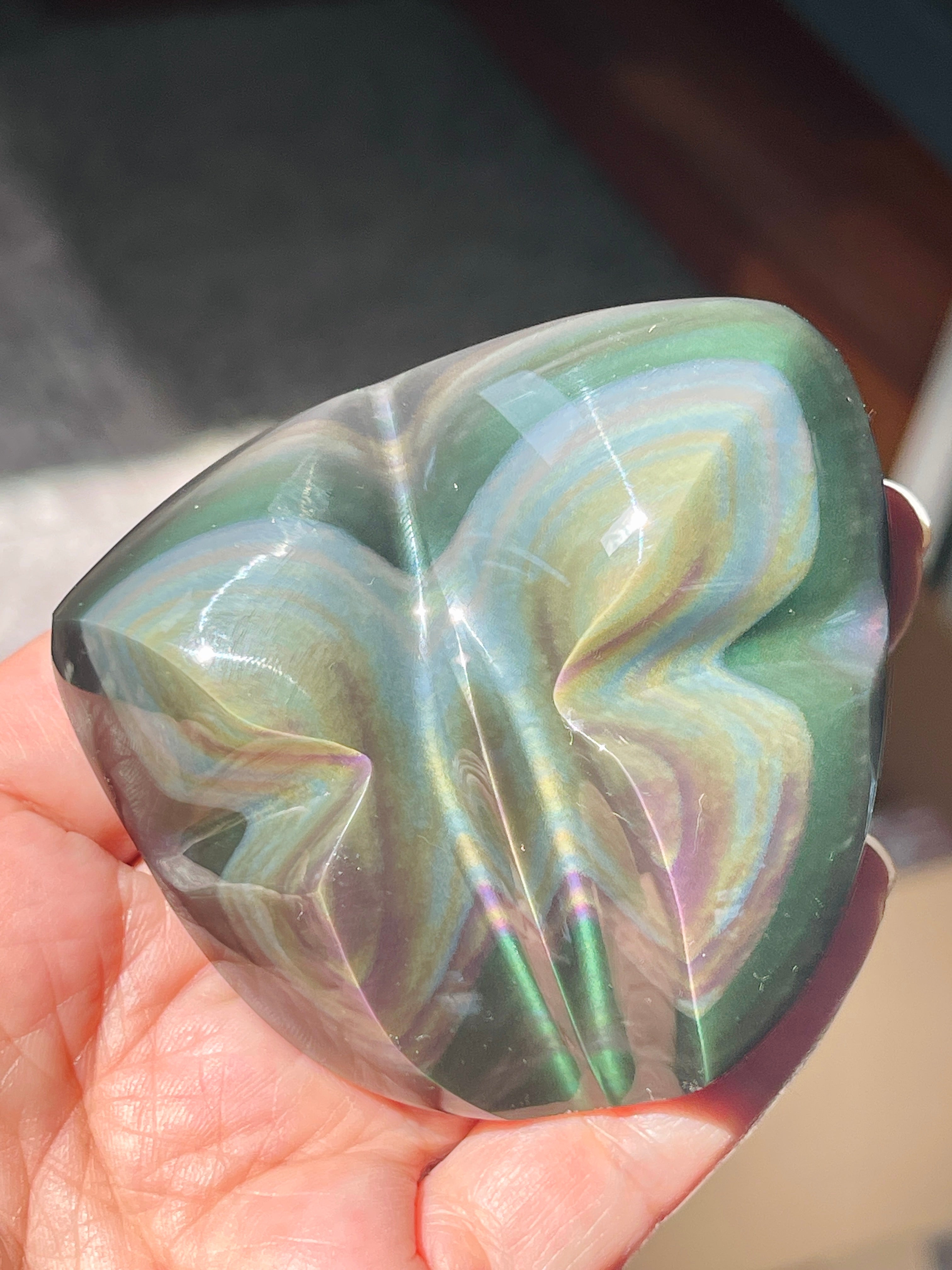 Rainbow Obsidian Butterfly Palm Stone- 69mm