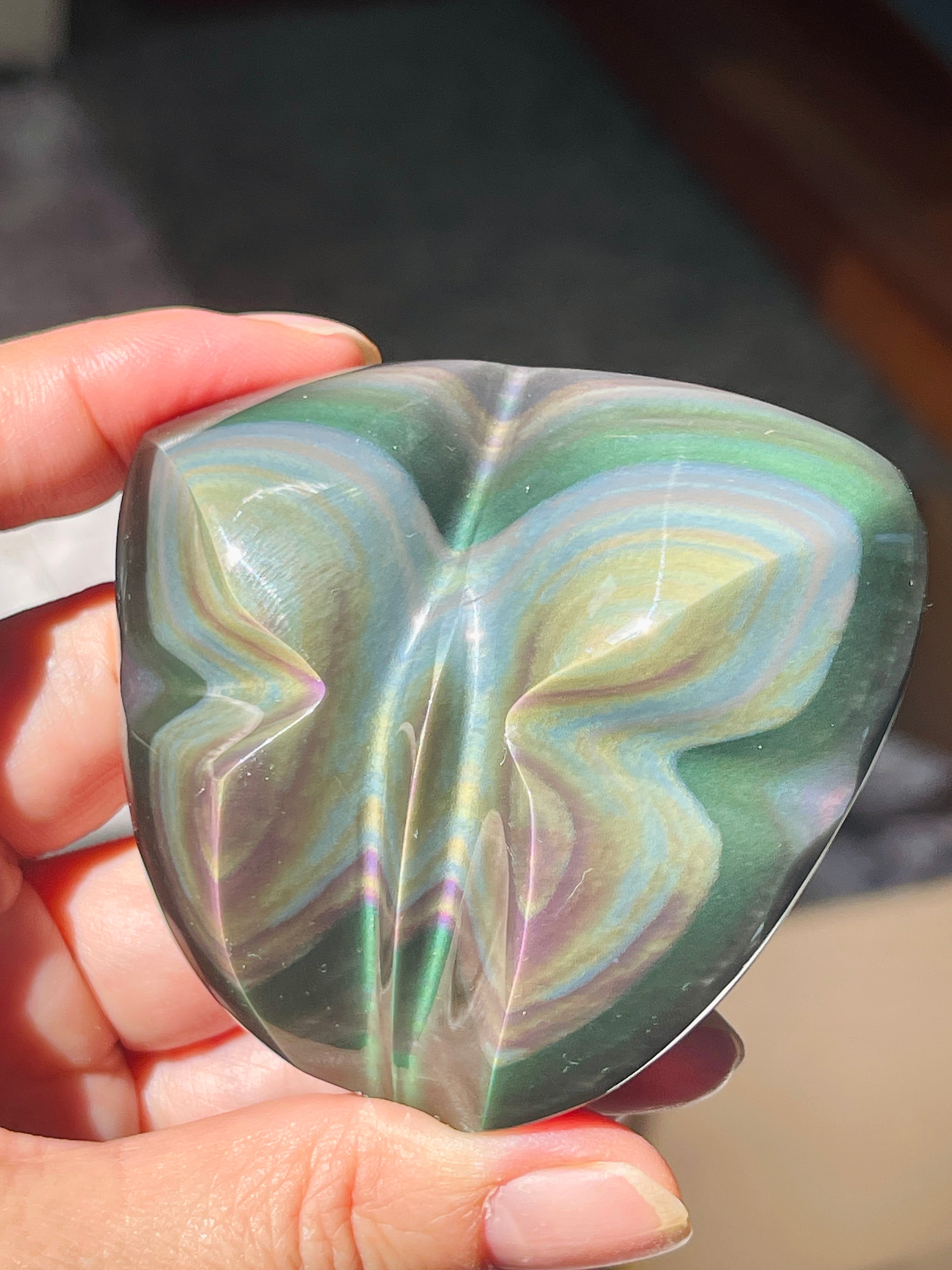Rainbow Obsidian Butterfly Palm Stone- 69mm