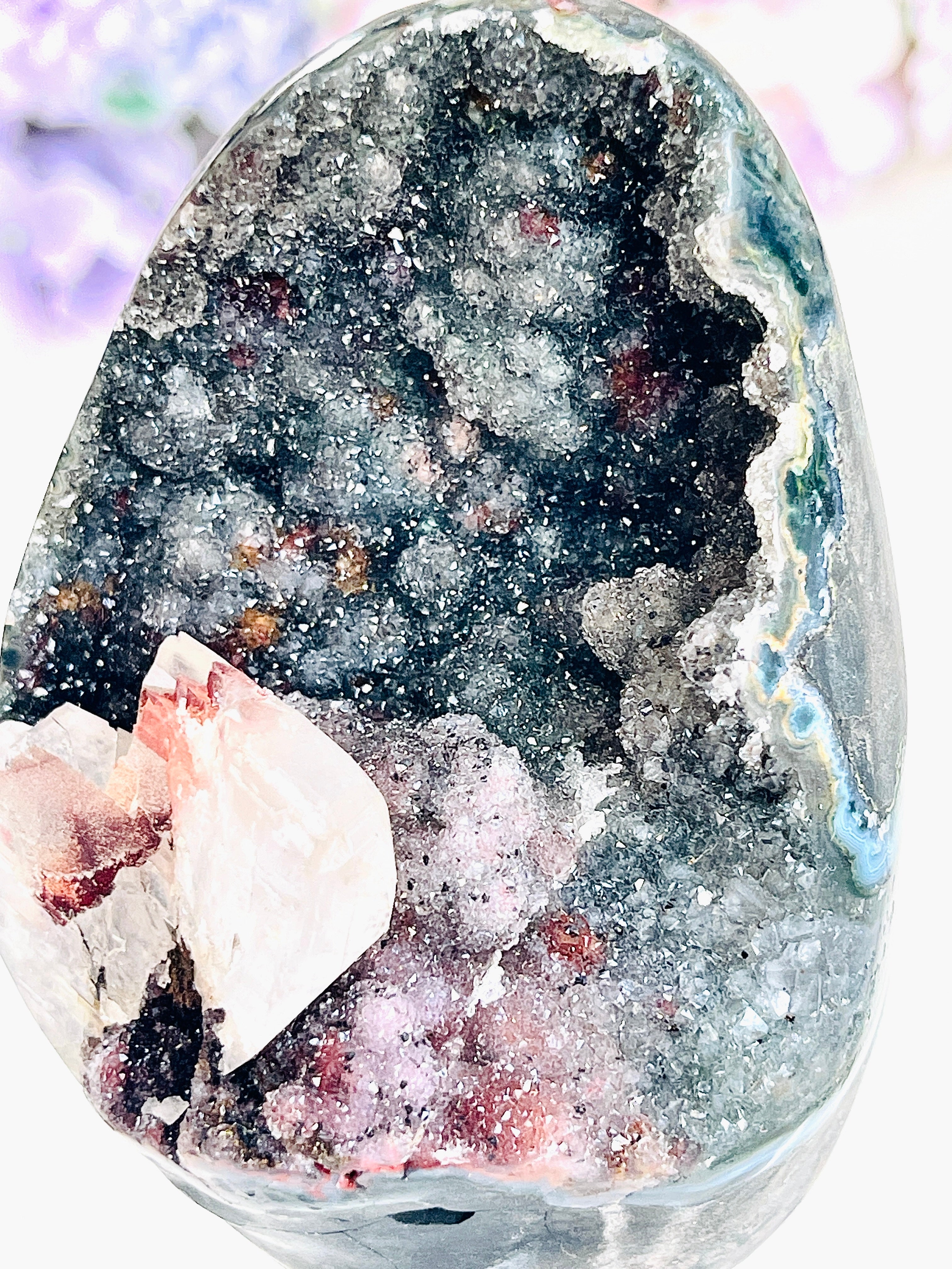 Rainbow Sugar Amethyst Geode – 356g Uruguayan Druzy Crystal Specimen