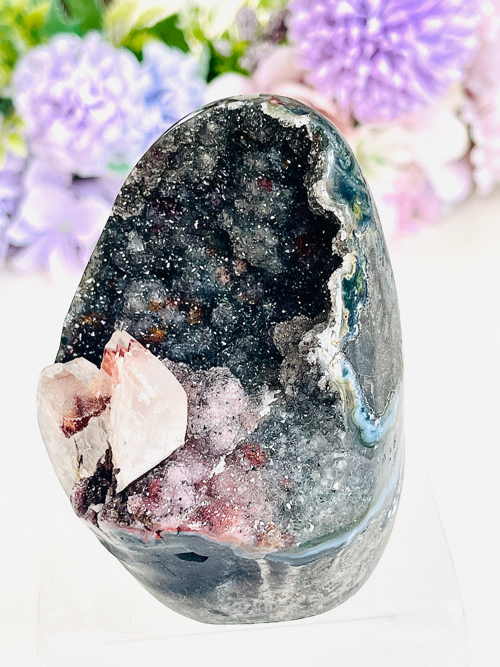 Rainbow Sugar Amethyst Geode – 356g Uruguayan Druzy Crystal Specimen