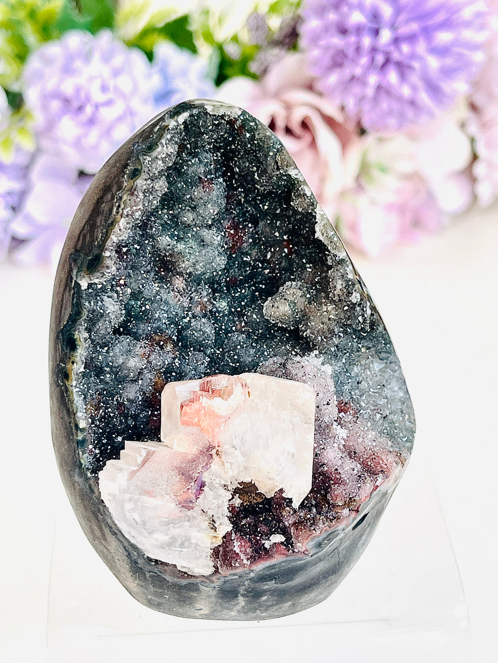 Rainbow Sugar Amethyst Geode – 356g Uruguayan Druzy Crystal Specimen