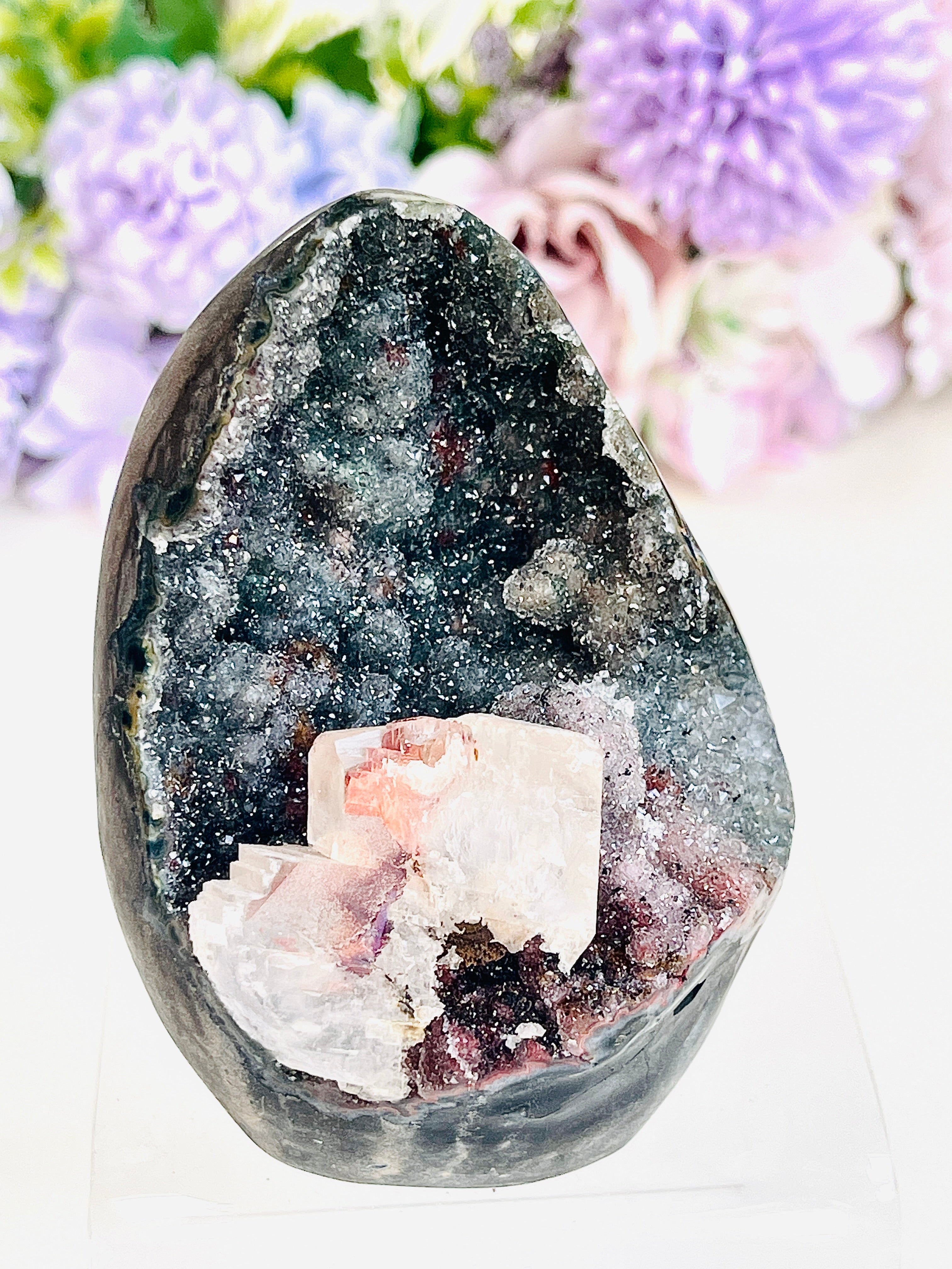 Rainbow Sugar Amethyst Geode – 356g Uruguayan Druzy Crystal Specimen