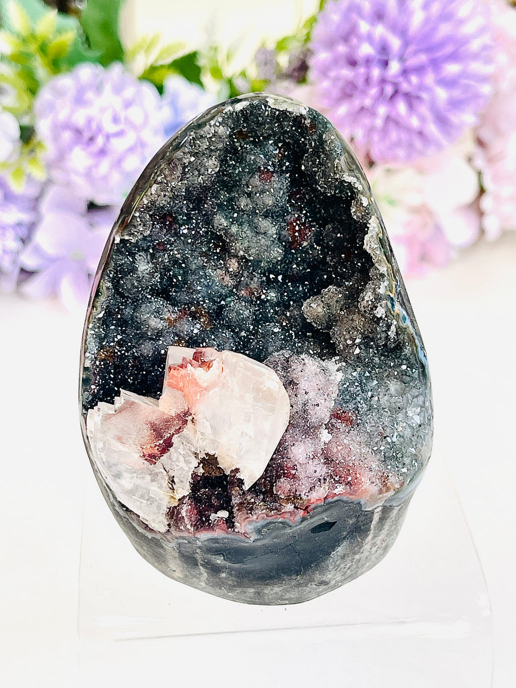 Rainbow Sugar Amethyst Geode – 356g Uruguayan Druzy Crystal Specimen