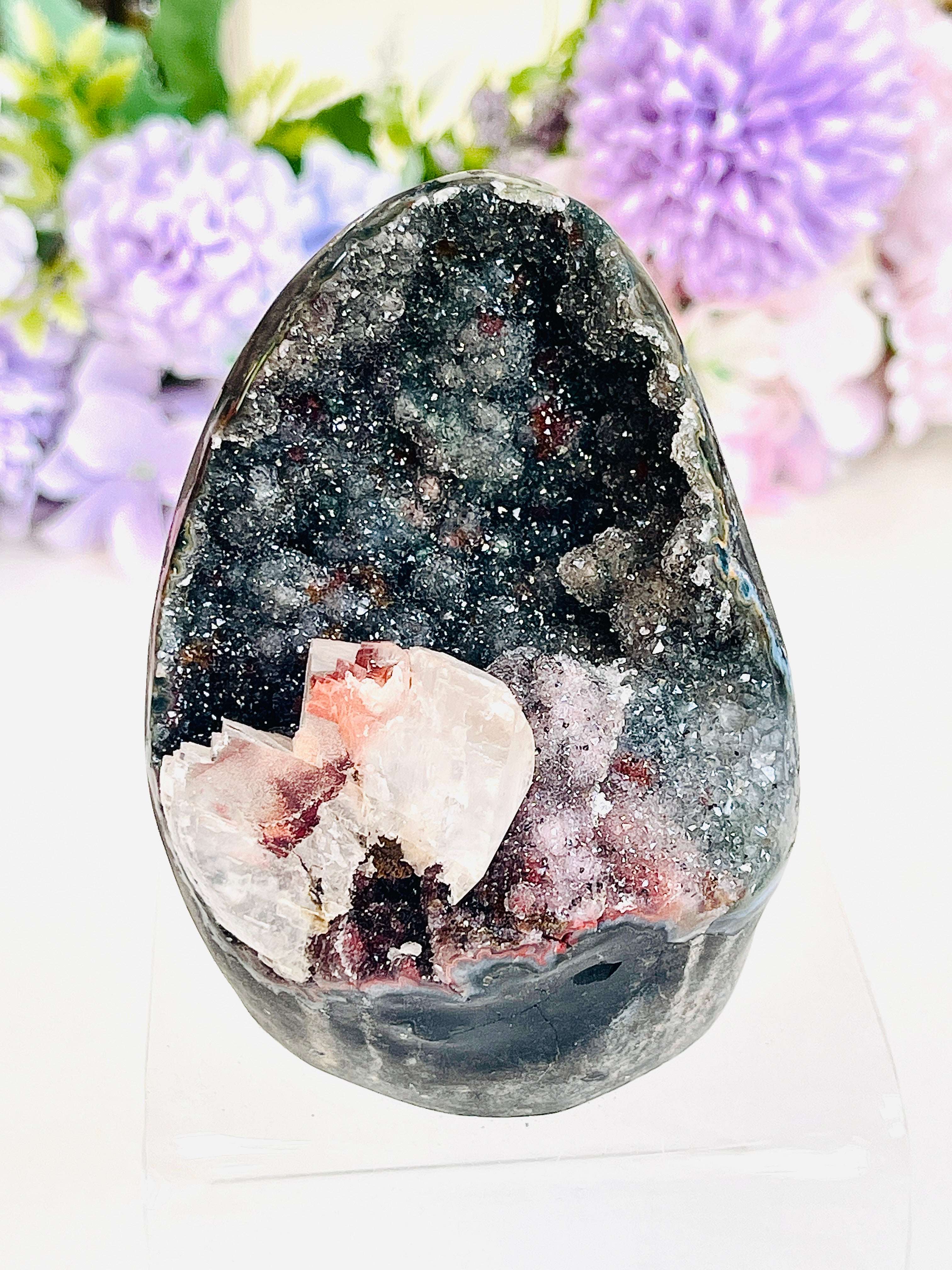 Rainbow Sugar Amethyst Geode – 356g Uruguayan Druzy Crystal Specimen