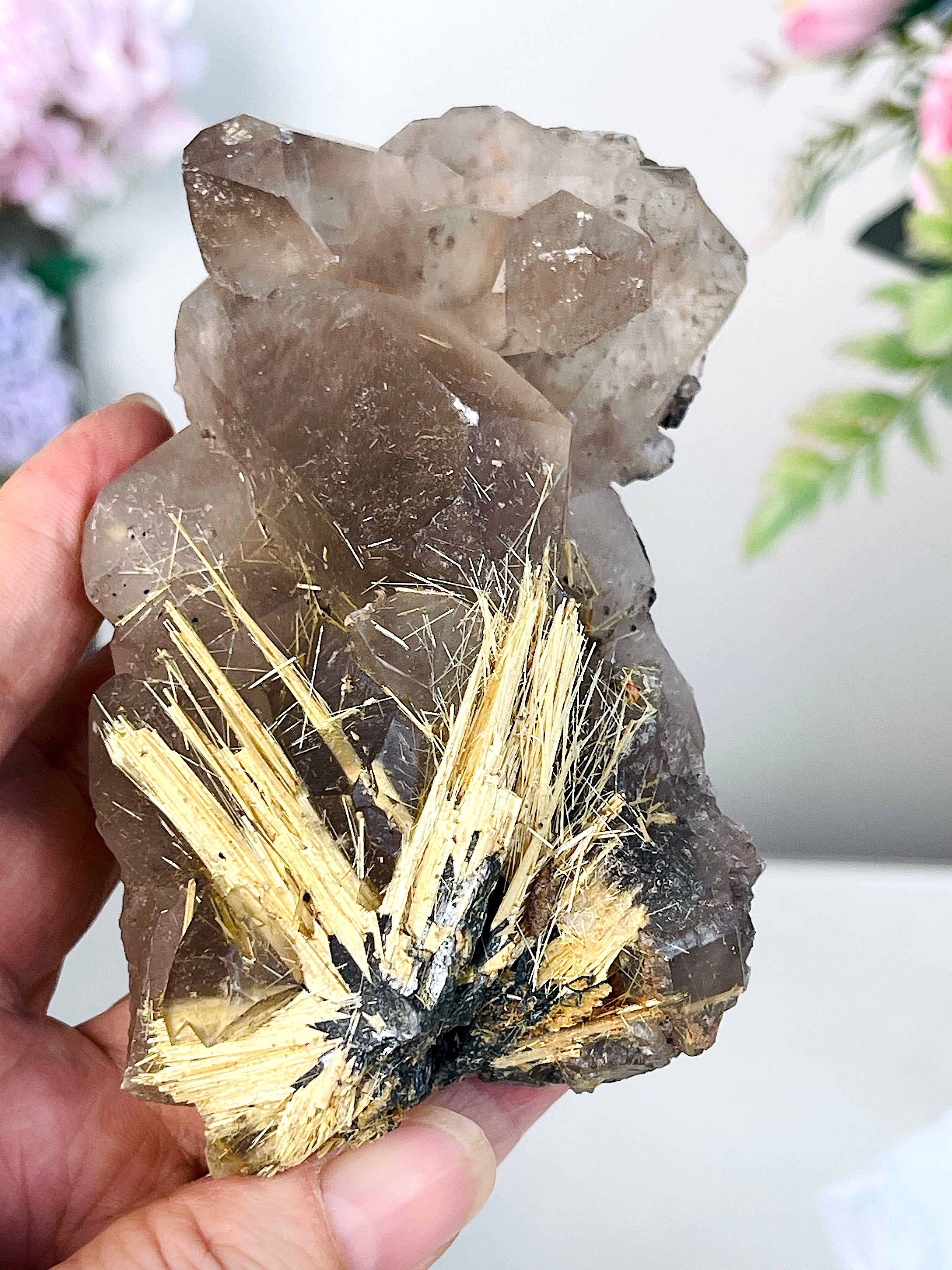 Golden Rutile wth Hematite on Quartz 