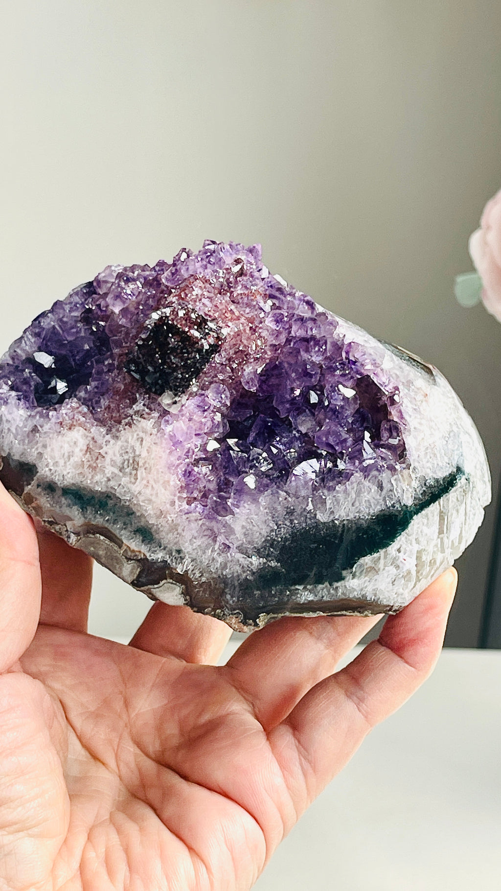 Uruguay Amethyst Flower Specimen with Hematite & Calcite
