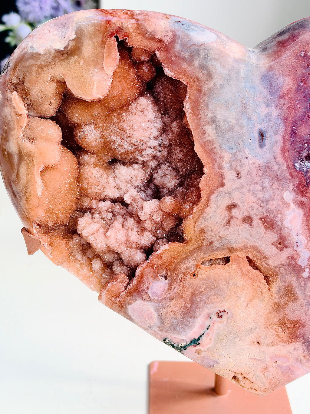 Large Brazilian Pink Amethyst Druzy Heart with Stand