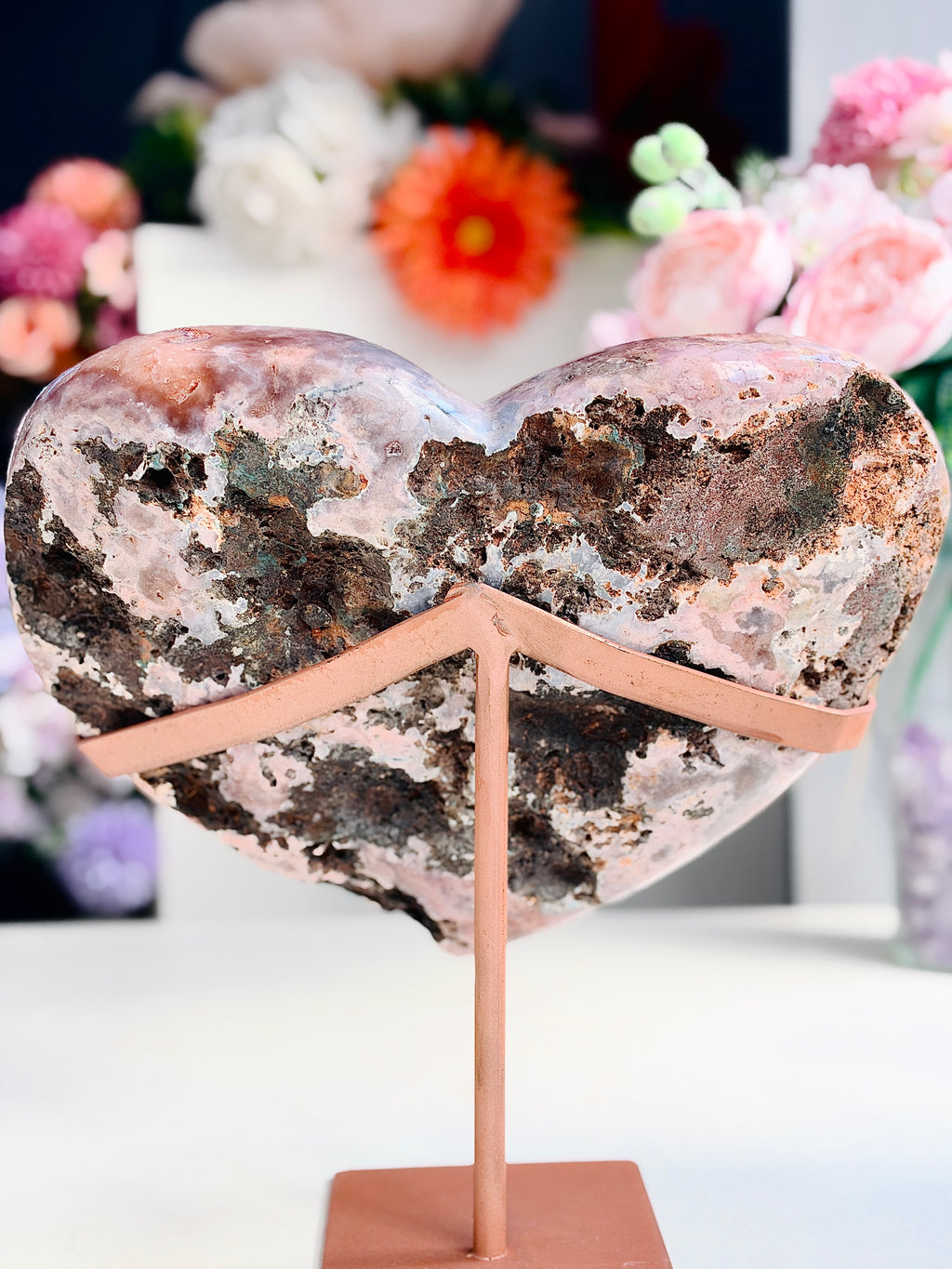 Large Brazilian Pink Amethyst Druzy Heart with Stand