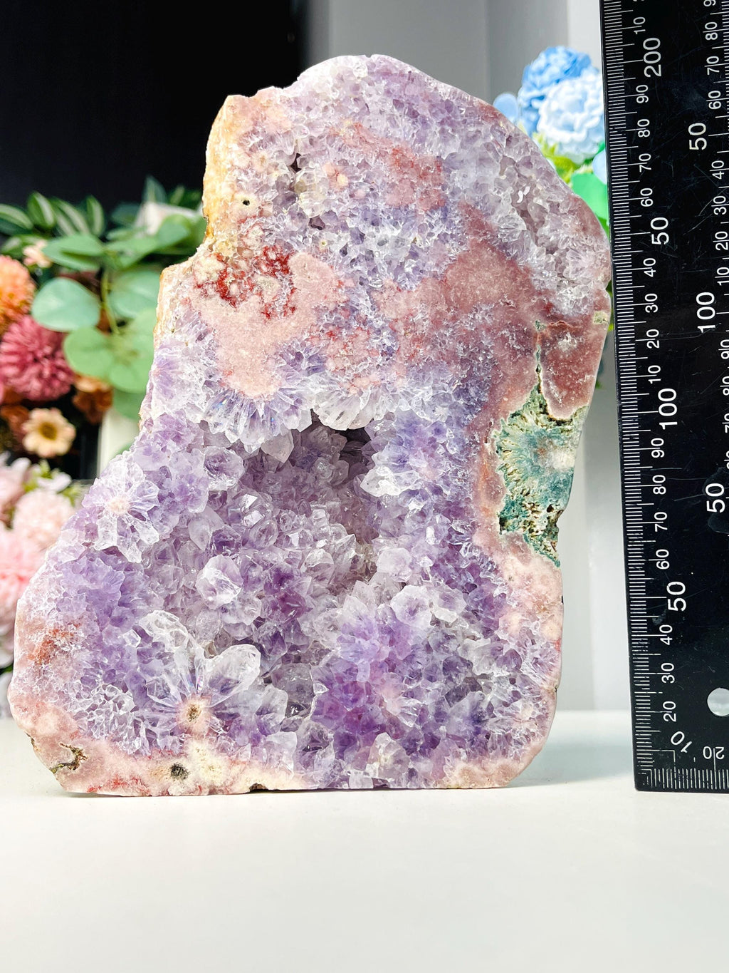 Pink Amethyst,  1.9kg Pink Amethyst Freefrom with Amethyst Druzy, Pink Amethyst Stand, Pink Amethyst Crystal,Crystal Gift,Home decor
