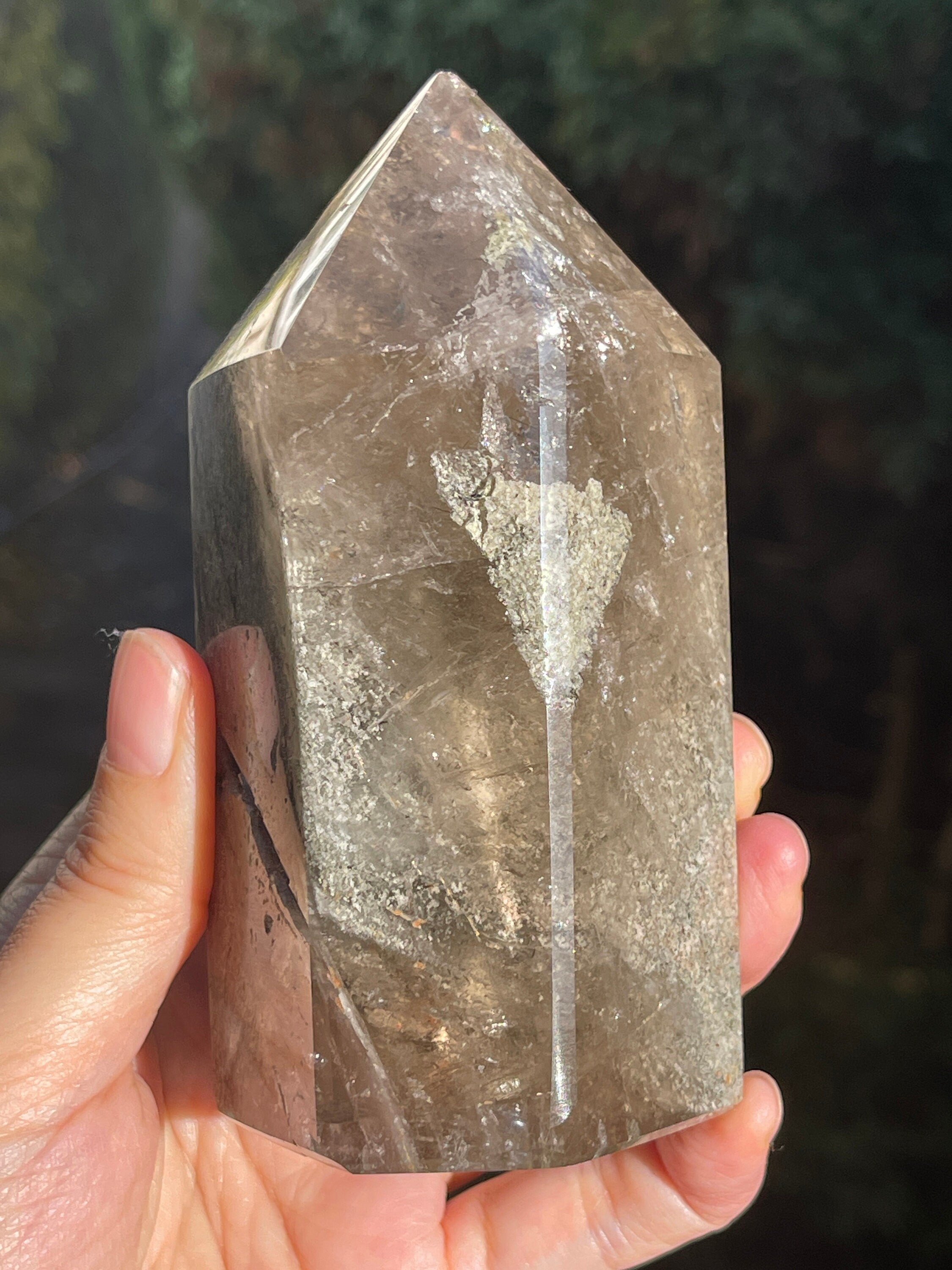 565g Unique  Lodolite Quartz Tower, Natural Brazilian Lodolite Quartz Point, Crystal Gift, Garden Quartz