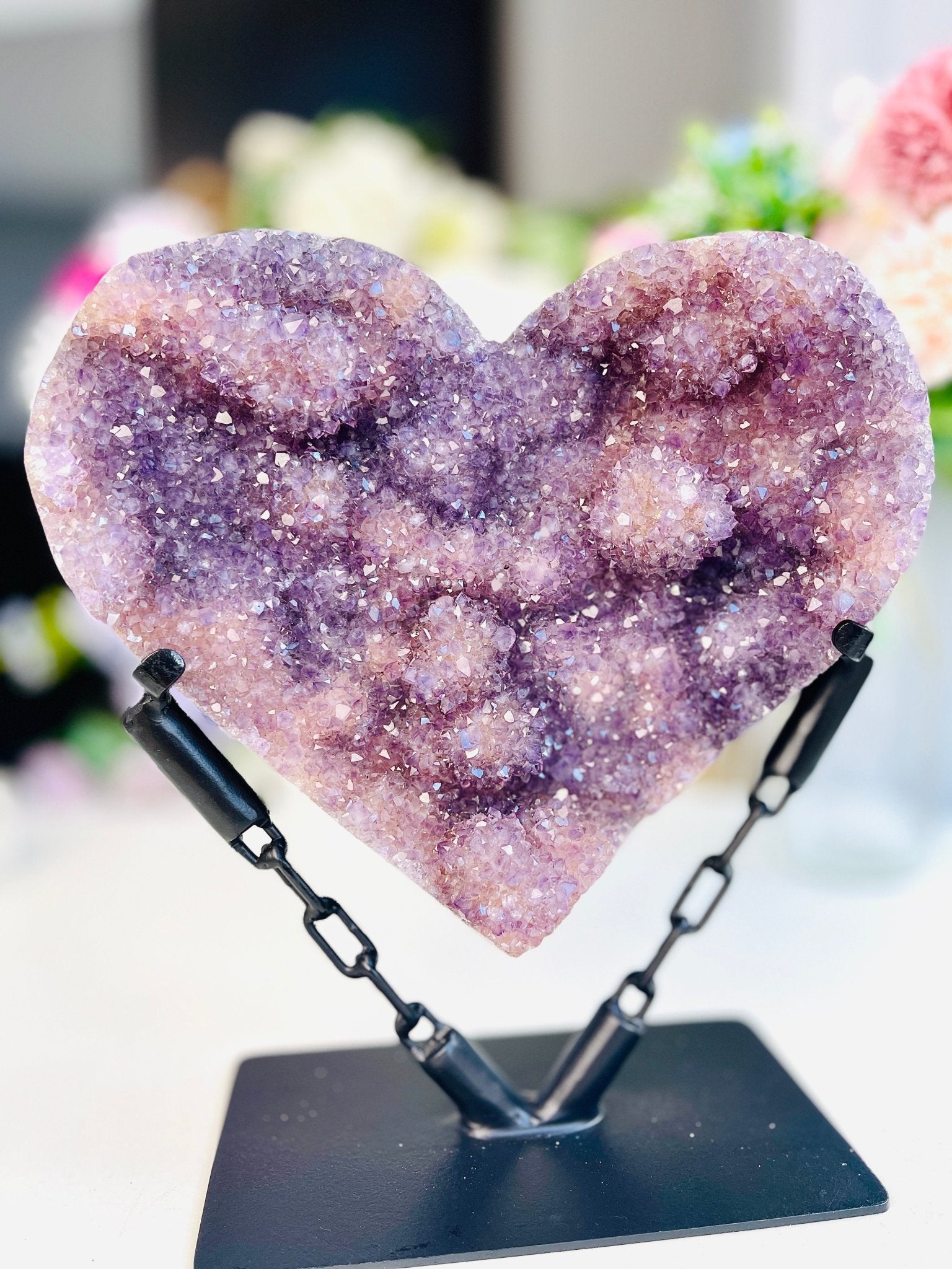amethyst flower heart - statement piece - Million Years Crystal