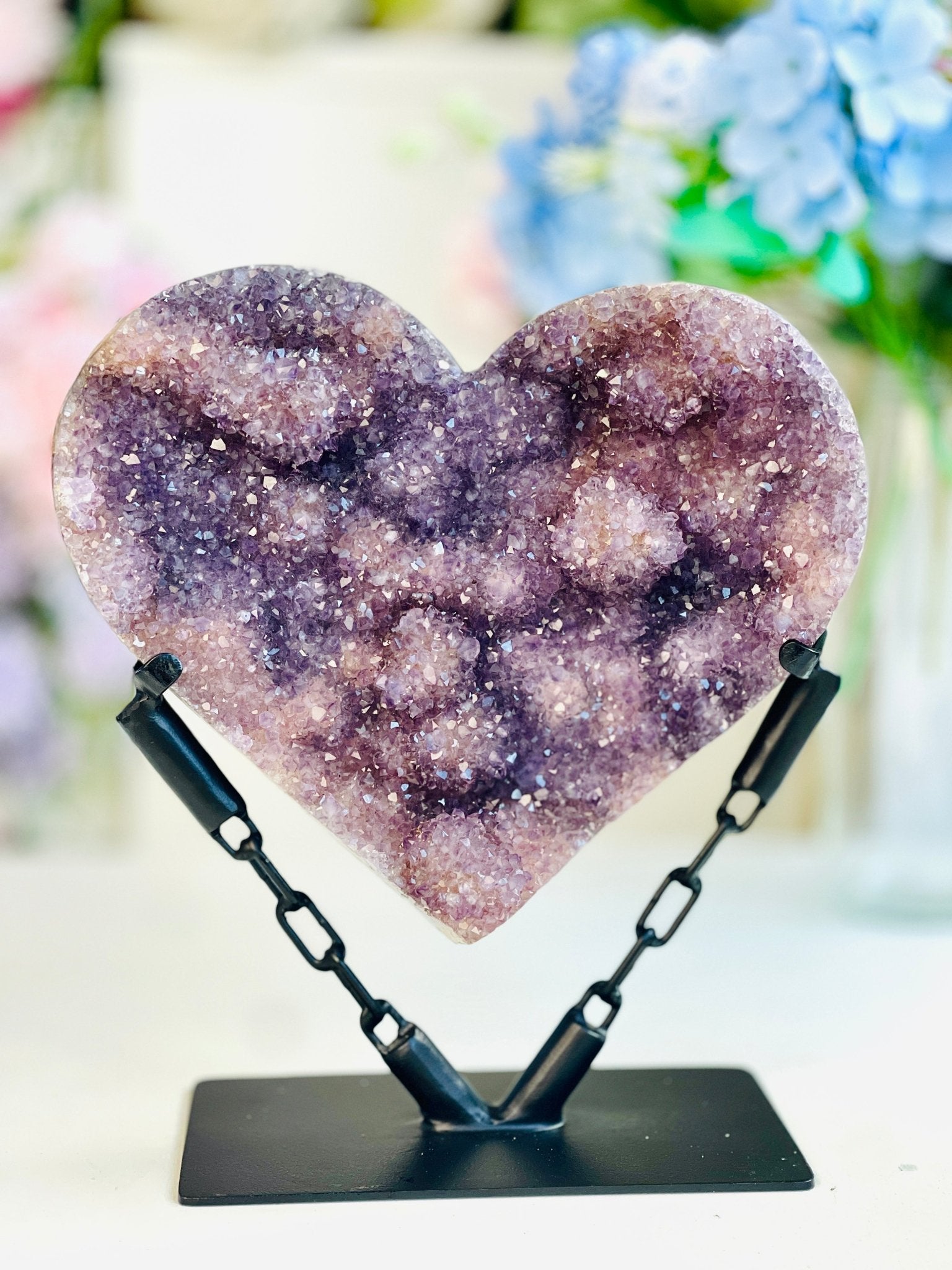 amethyst flower heart - statement piece - Million Years Crystal