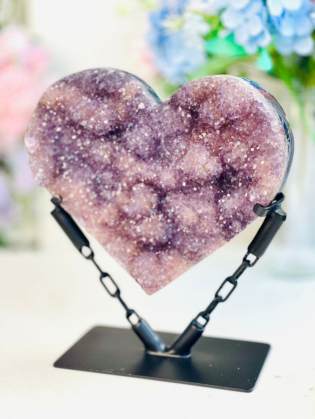 amethyst flower heart - statement piece - Million Years Crystal
