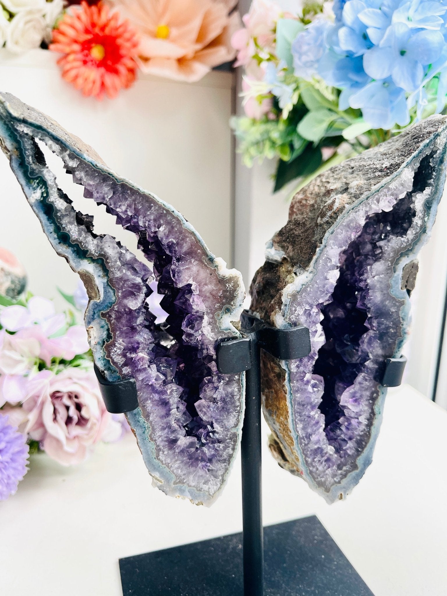 Amethyst Geode Wings on Custom Stand 2 - Million Years Crystal