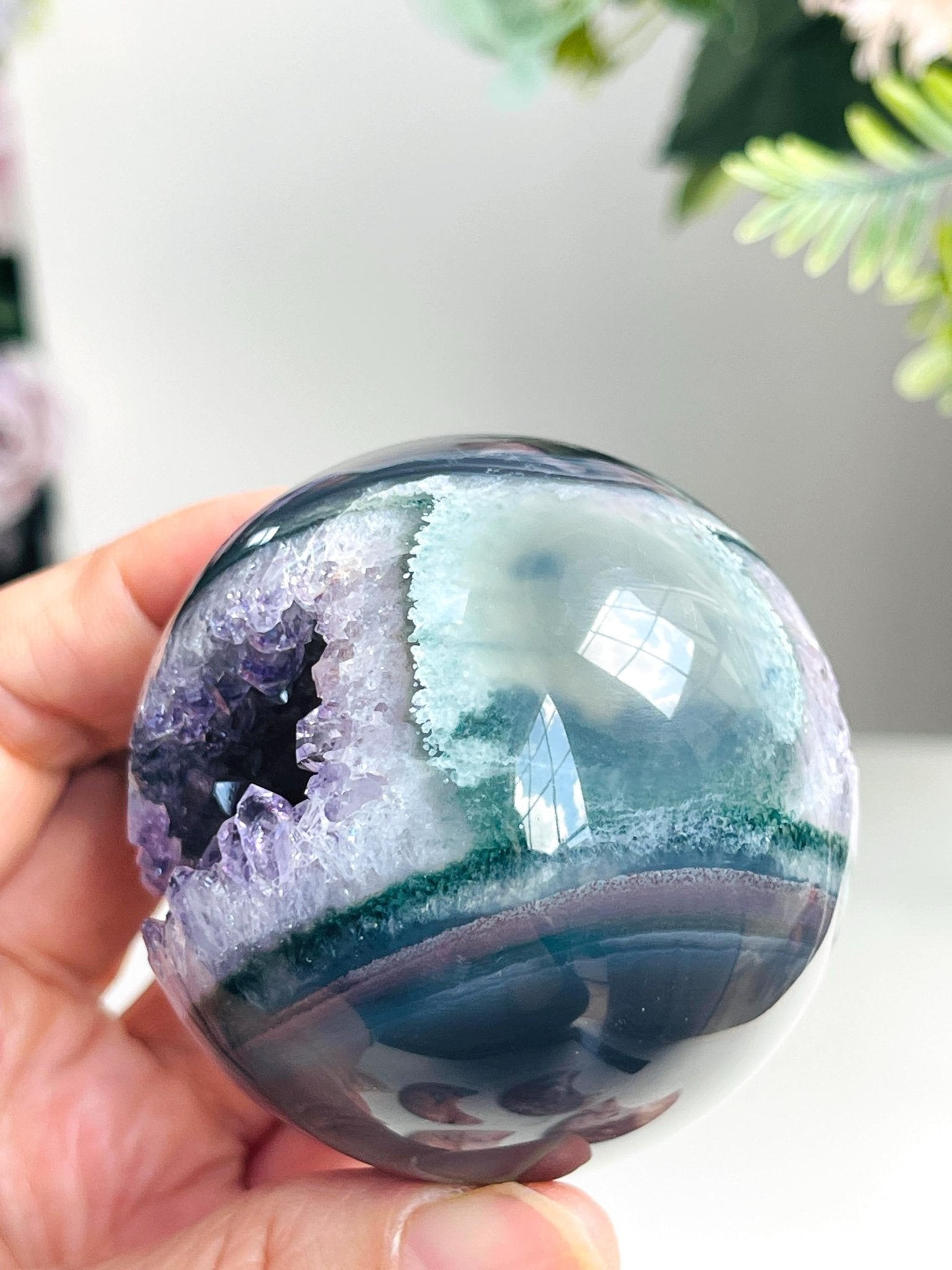 Amethyst Sphere, Druzy Amethyst Sphere with Agate and Jasper, unique gift, Crystal gift, Home Decor - Million Years Crystal