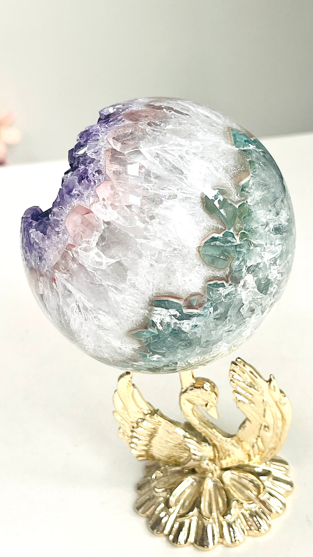 Uruguay Druzy Amethyst Sphere with Agate – 78mm One-of-a-Kind Crystal Ball