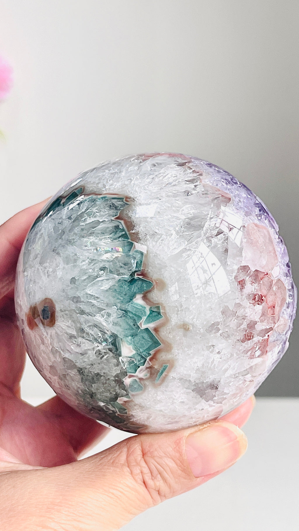 Uruguay Druzy Amethyst Sphere with Agate – 78mm One-of-a-Kind Crystal Ball
