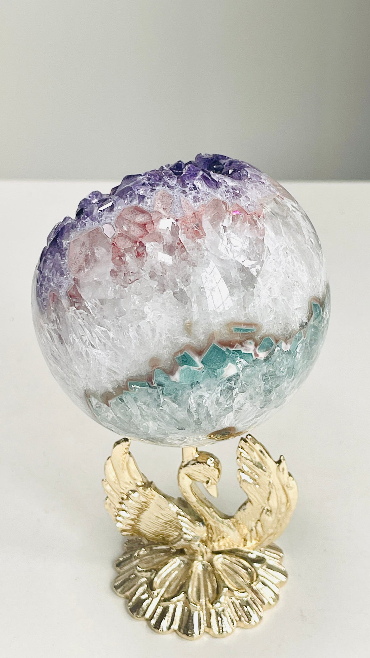 Uruguay Druzy Amethyst Sphere with Agate – 78mm One-of-a-Kind Crystal Ball