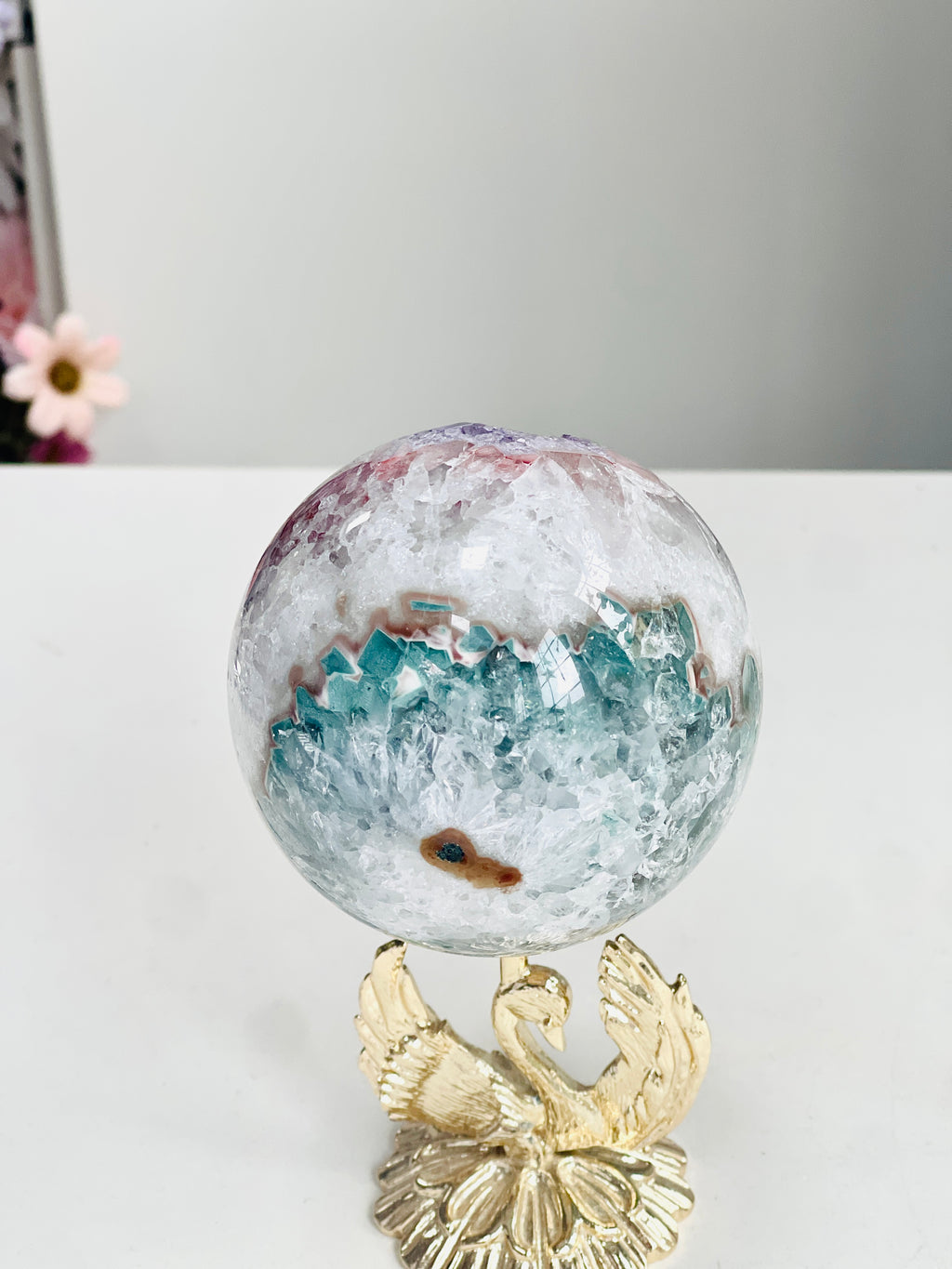 Uruguay Druzy Amethyst Sphere with Agate – 78mm One-of-a-Kind Crystal Ball