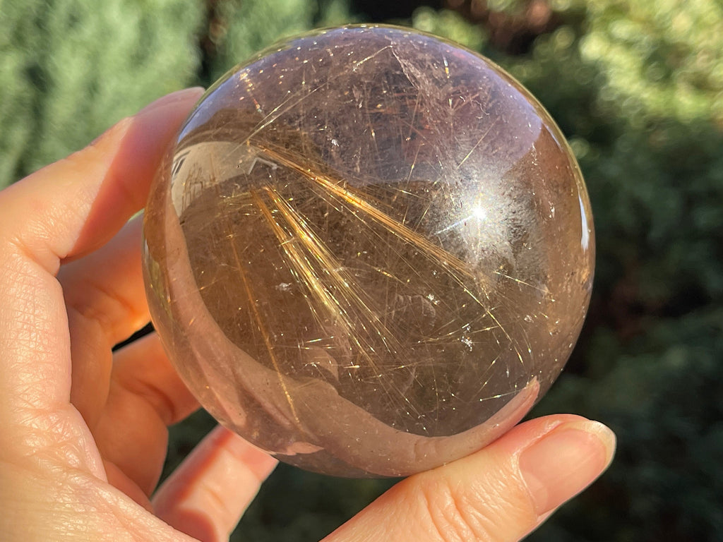 Natural Rutilated Smoky Quartz Sphere, High Grade Golden Rutile Rutilated Smokey Quartz with Phantoms , Rare Crystals, Crystal Gift