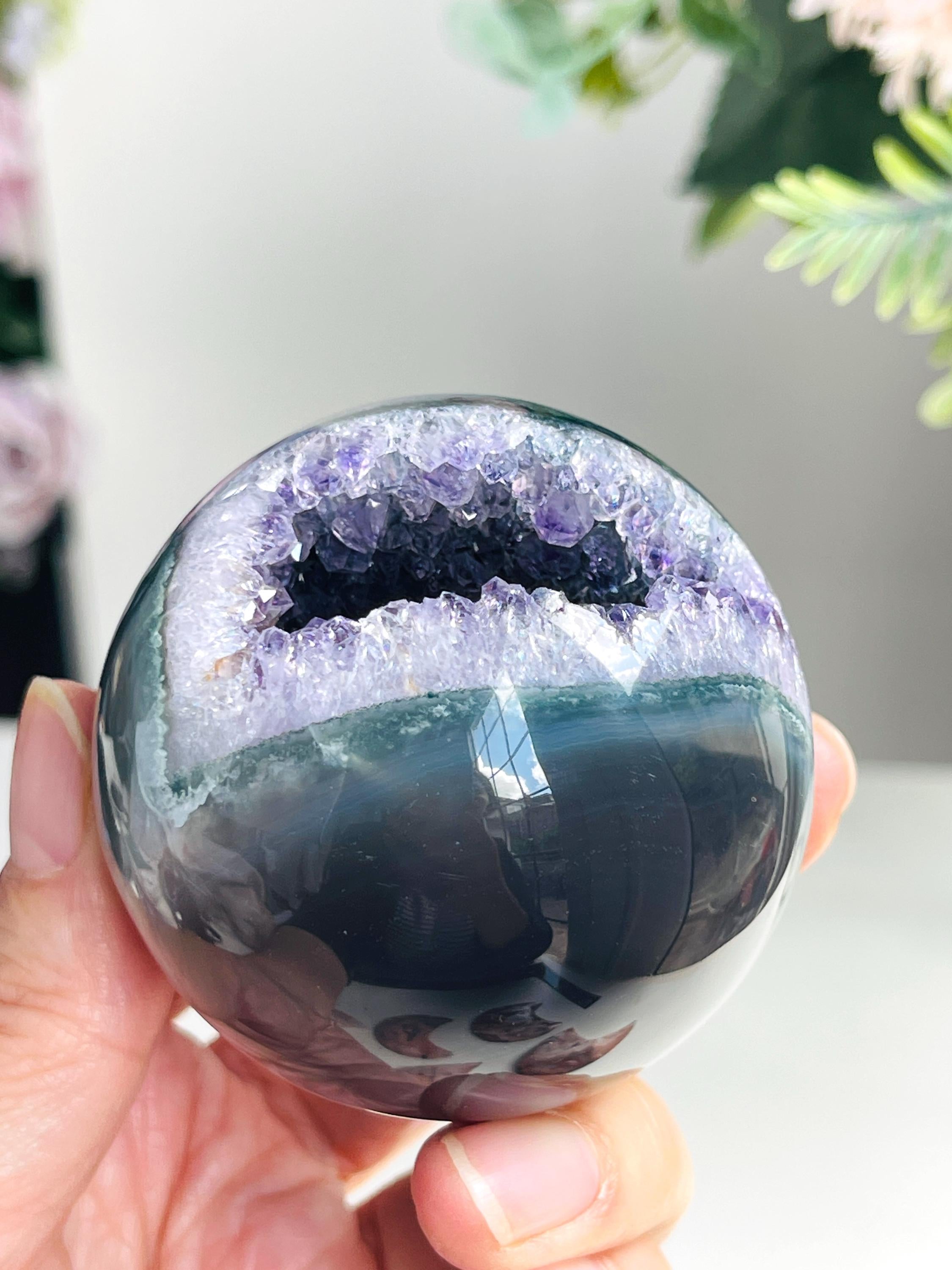 Amethyst Sphere, Druzy Amethyst Sphere with Agate and Jasper, unique gift, Crystal gift, Home Decor