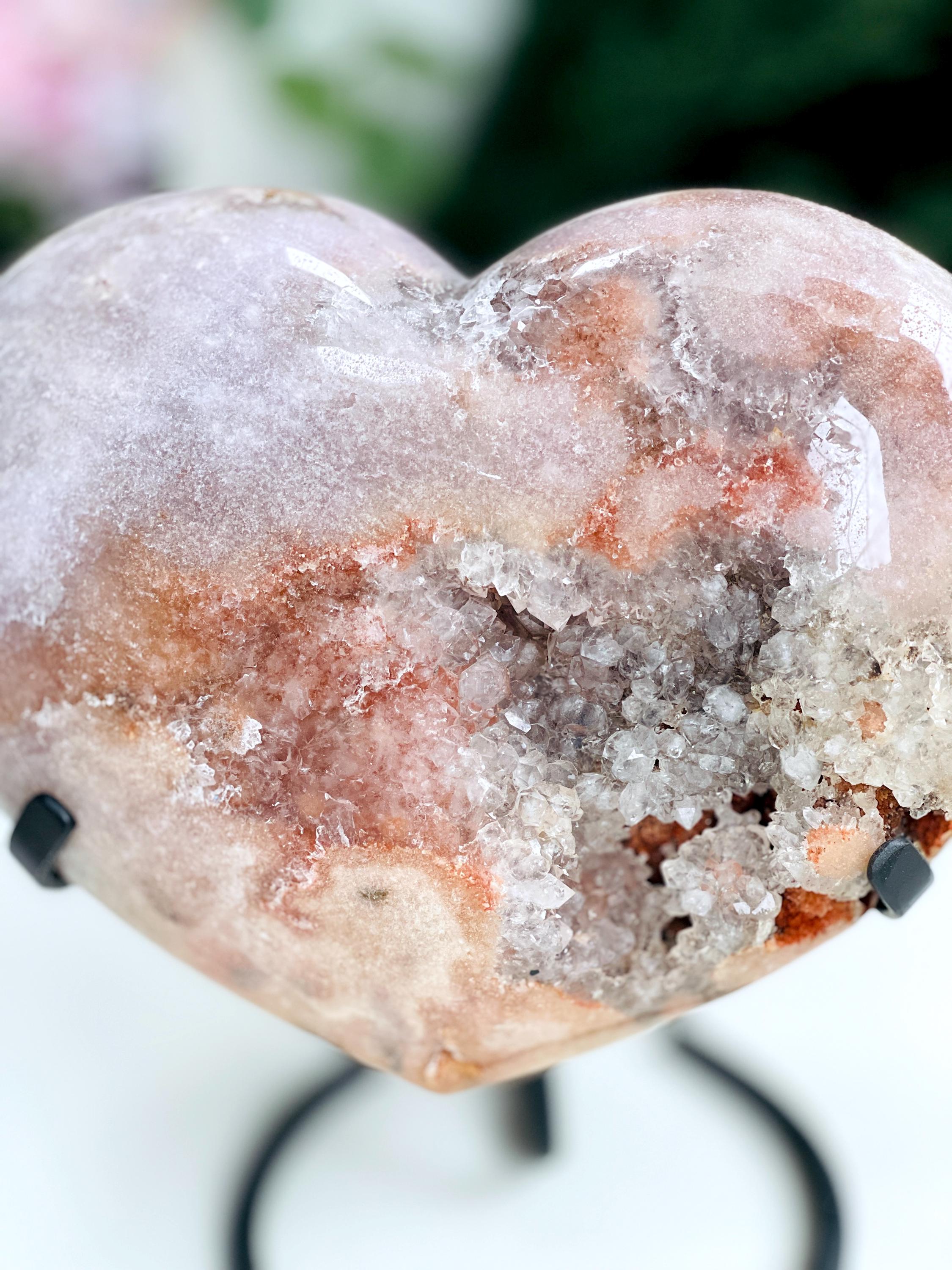 Pink Amethyst Heart, 3.5kg Statement Pink Amethyst Druzy Heart on Metal Stand, Pink Amethyst Crystal Heart, Crystal Heart, Crystal Gift,