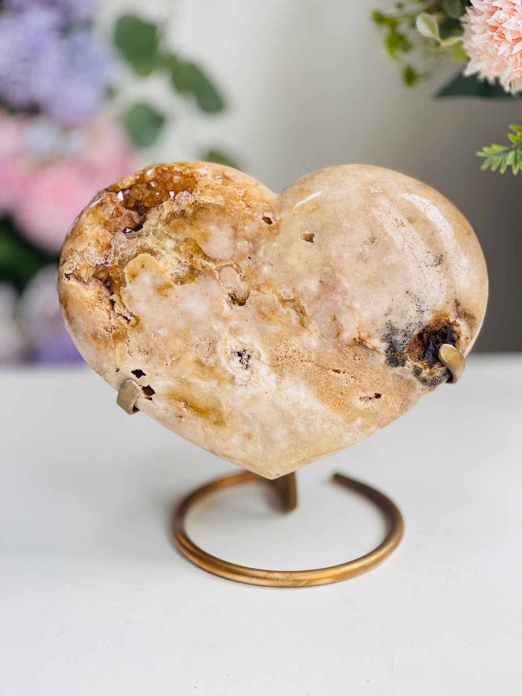 Pink Amethyst Heart, 3kg Statement Pink Amethyst Druzy Heart on Metal Stand, Pink Amethyst Crystal Heart, Crystal Heart, Crystal Gift