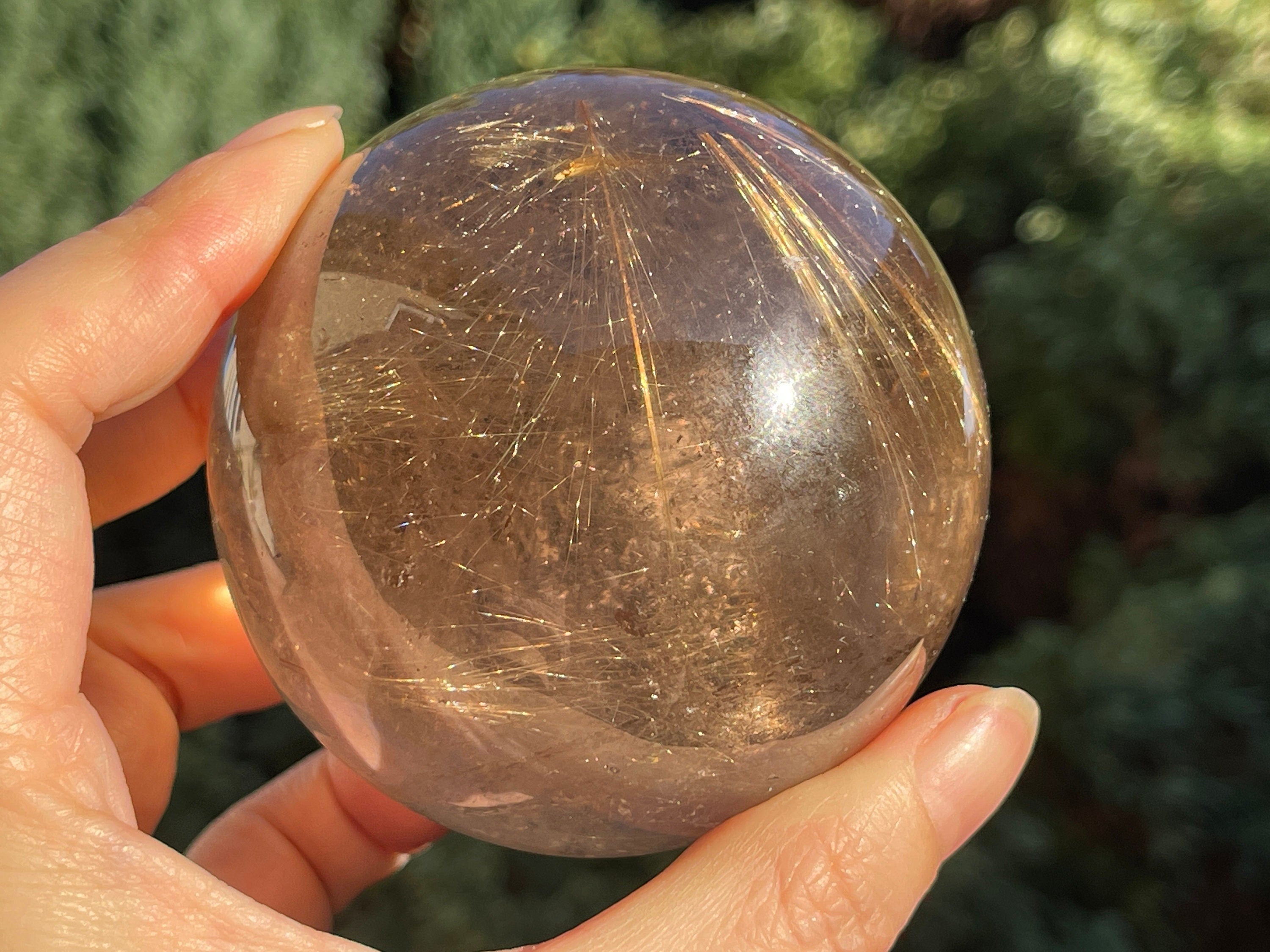 Natural Rutilated Smoky Quartz Sphere, High Grade Golden Rutile Rutilated Smokey Quartz with Phantoms , Rare Crystals, Crystal Gift
