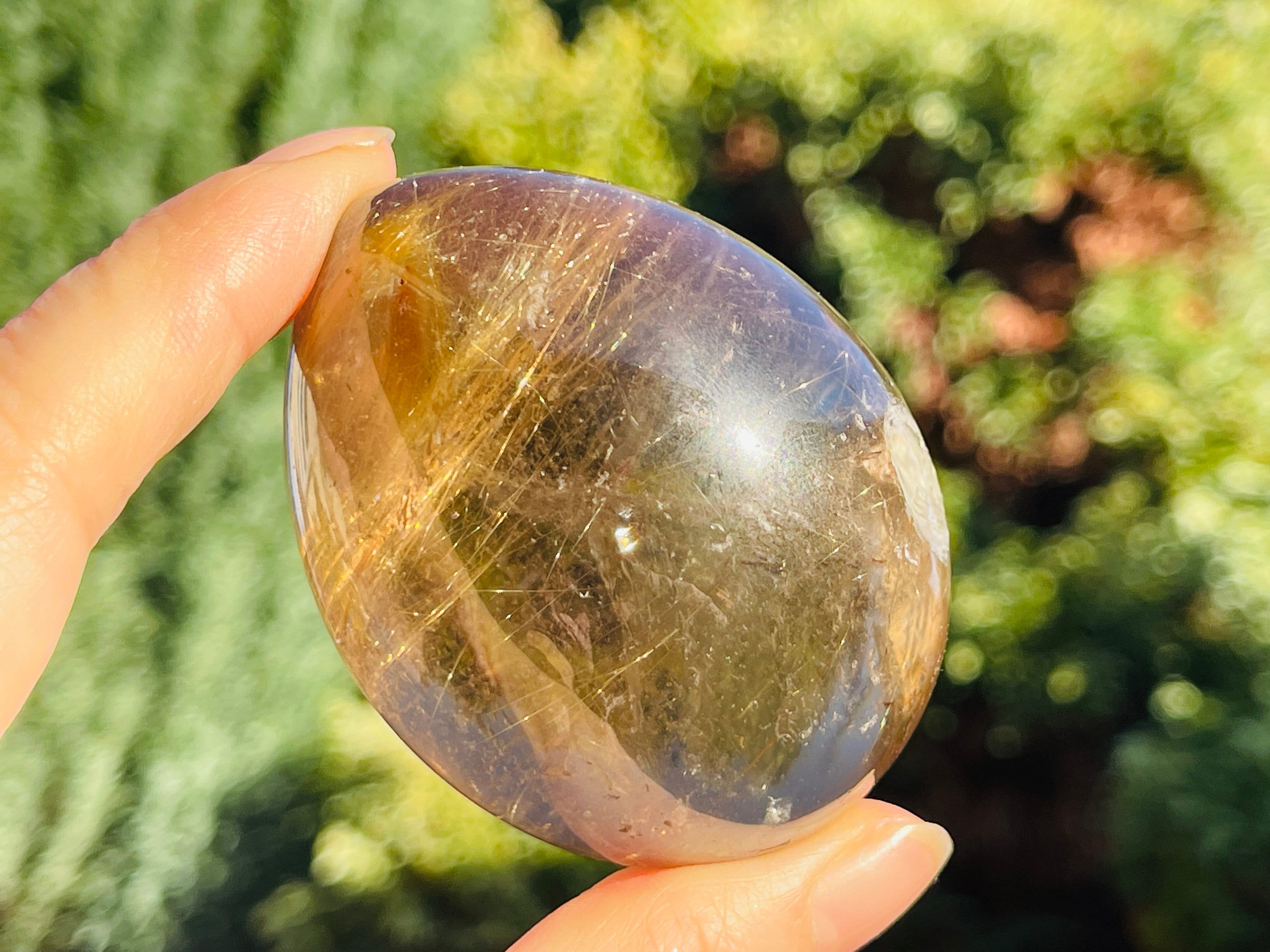 Natural Rutilated Smoky Quartz Egg, High Grade Golden Rutile Rutilated Smokey Quartz with Phantoms and Rainbows, Rare Crystals, Crystal Gift