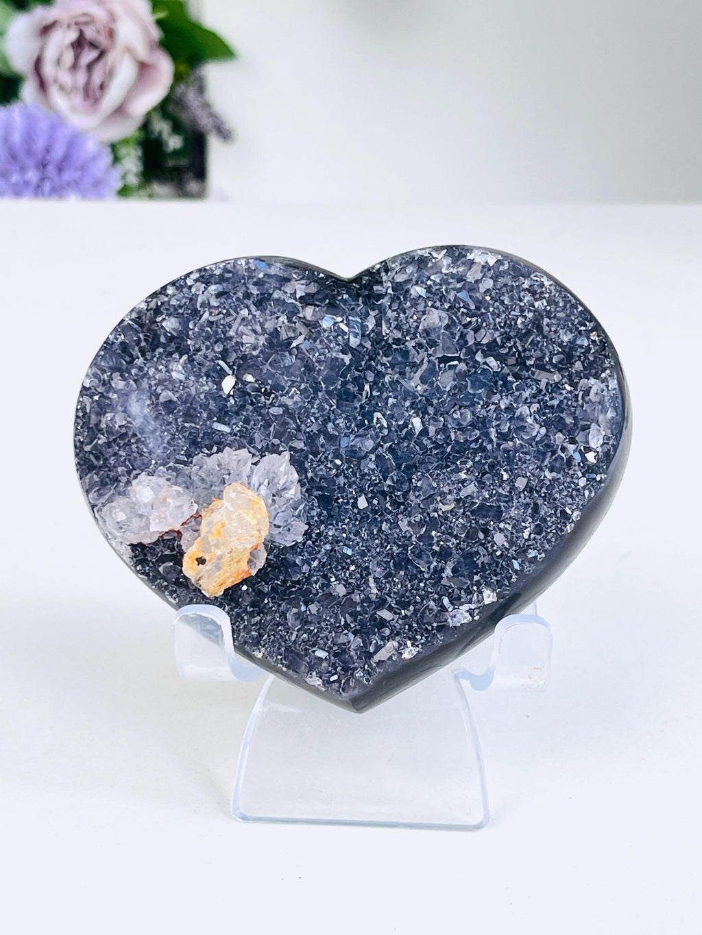 Rare Amethyst Flower Heart, Special Amethyst Flower Polished Crystal Heart, Unique Gift, Crystal Gift