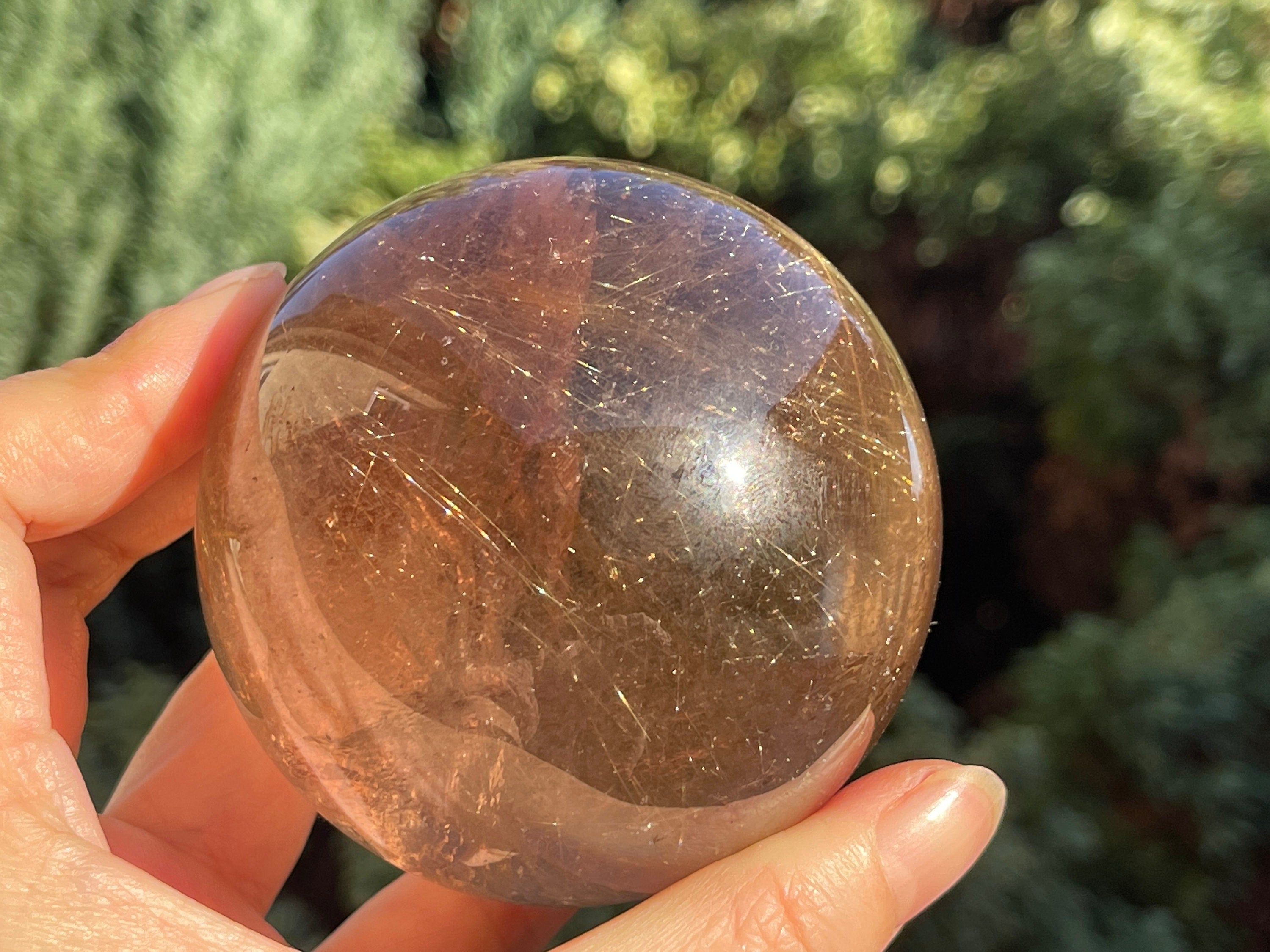 Natural Rutilated Smoky Quartz Sphere, High Grade Golden Rutile Rutilated Smokey Quartz with Phantoms , Rare Crystals, Crystal Gift