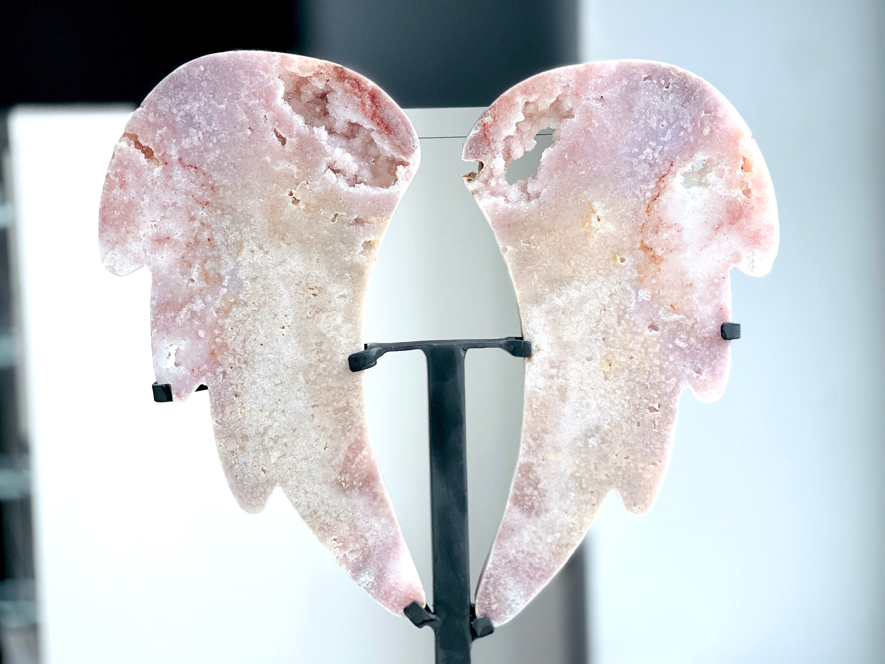Pink Amethyst Angel Wings on Stand | Druzy Slab | Crystal Gift & Home Décor