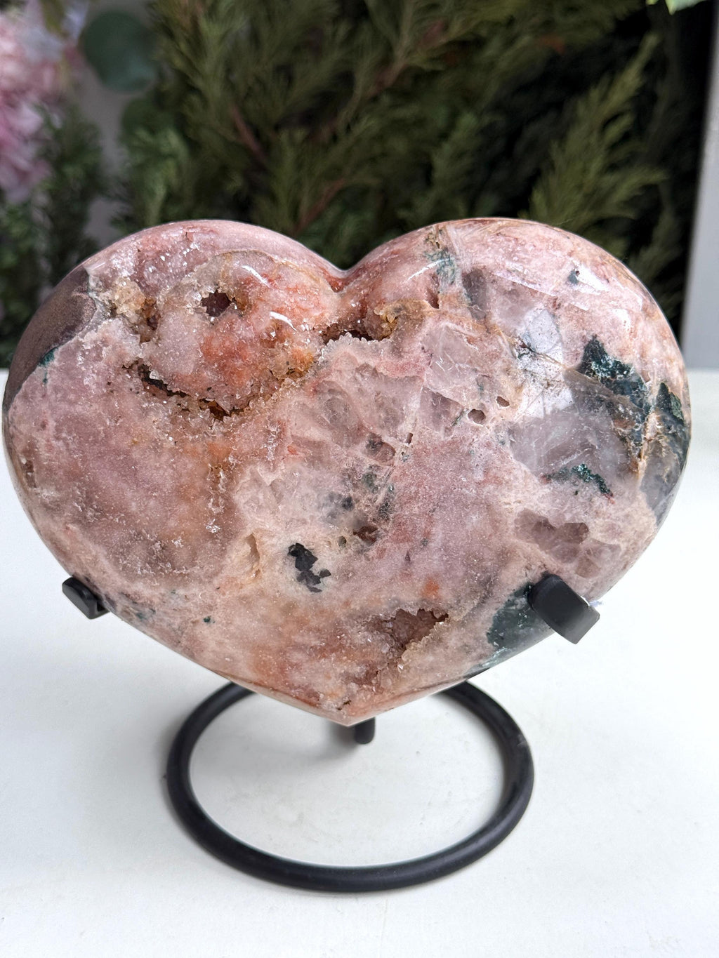 Pink Amethyst Heart, 2.1kg Statement Pink Amethyst Druzy Heart on Metal Stand, Pink Amethyst Crystal Heart, Crystal Heart, Crystal Gift,