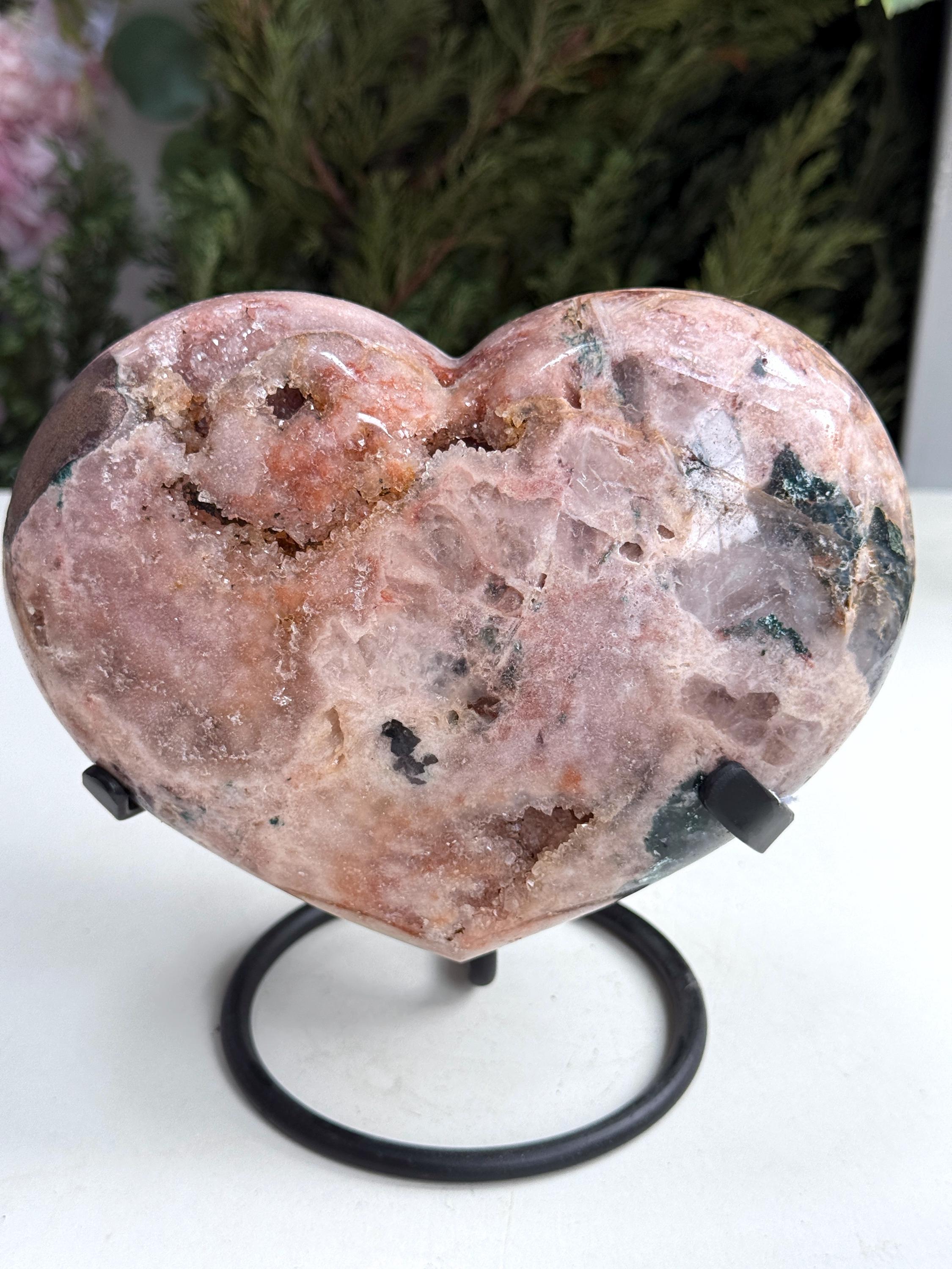 Pink Amethyst Heart, 2.1kg Statement Pink Amethyst Druzy Heart on Metal Stand, Pink Amethyst Crystal Heart, Crystal Heart, Crystal Gift,