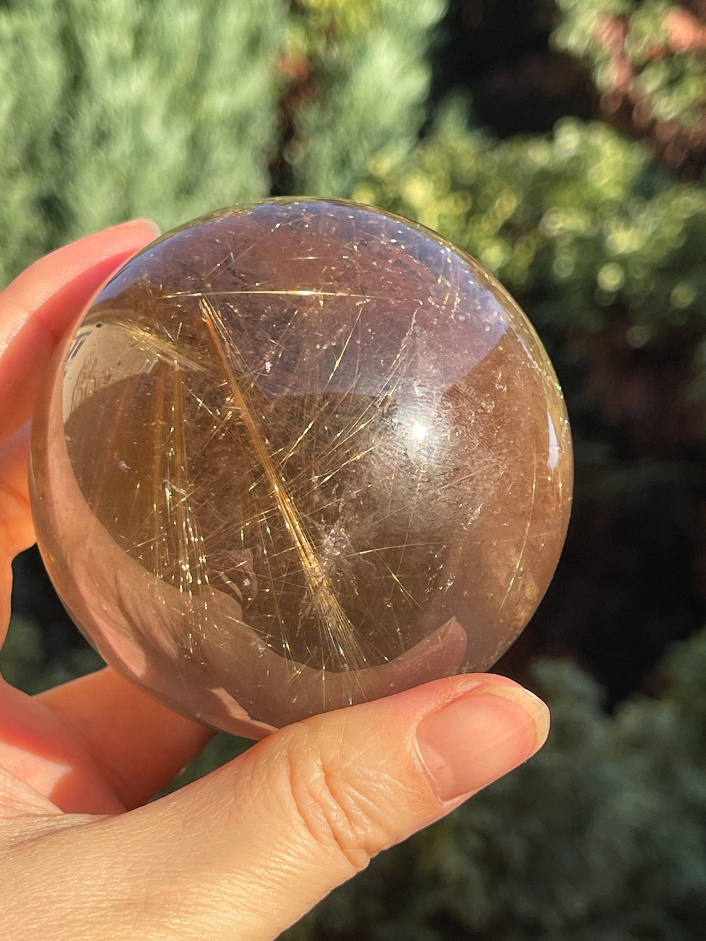 Natural Rutilated Smoky Quartz Sphere, High Grade Golden Rutile Rutilated Smokey Quartz with Phantoms , Rare Crystals, Crystal Gift