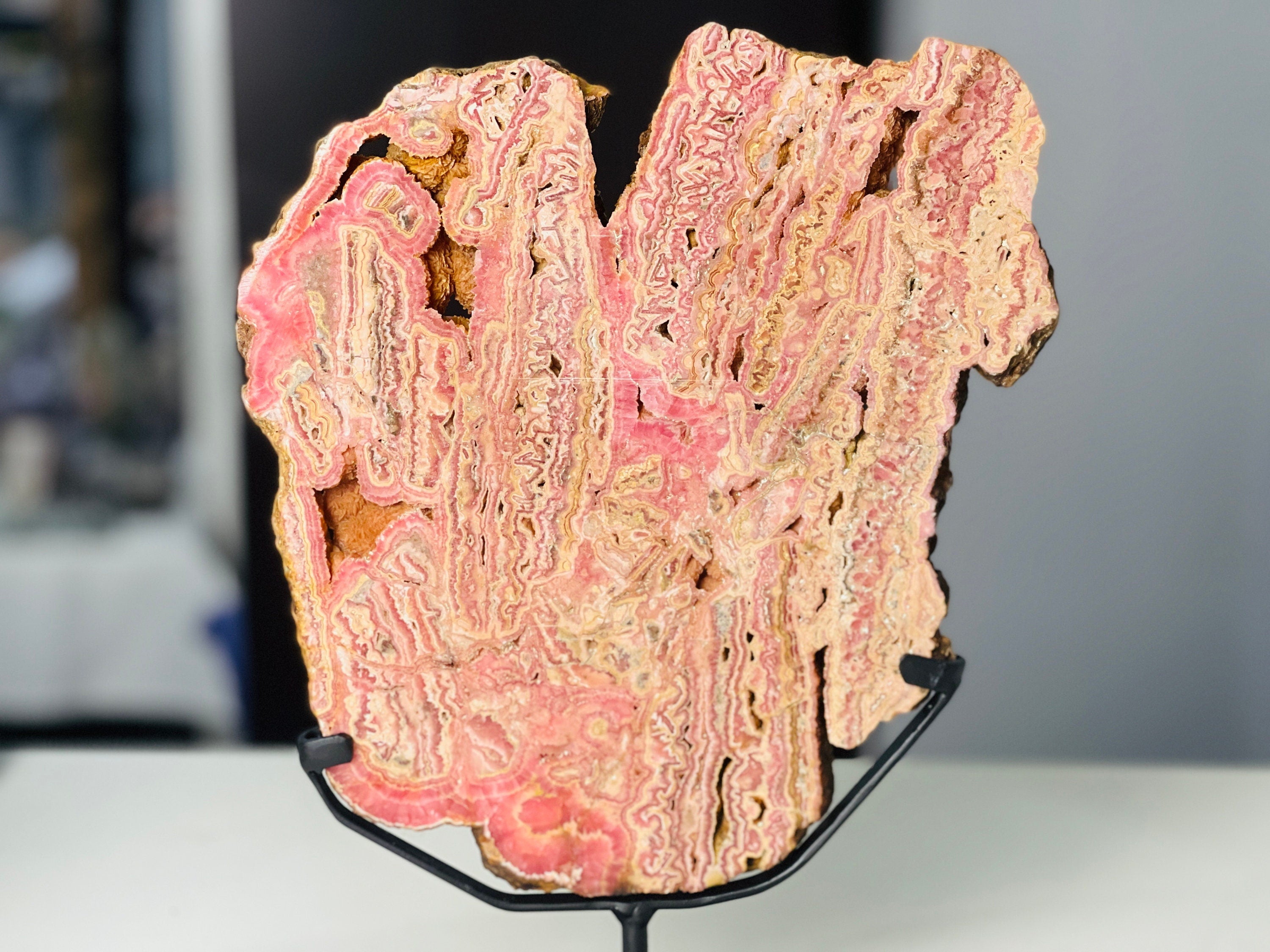 Natural 1.78kg Rhodochrosite Slab – AAA Grade Pink Crystal, Polished Both Sides | Capillitas Mine, Argentina