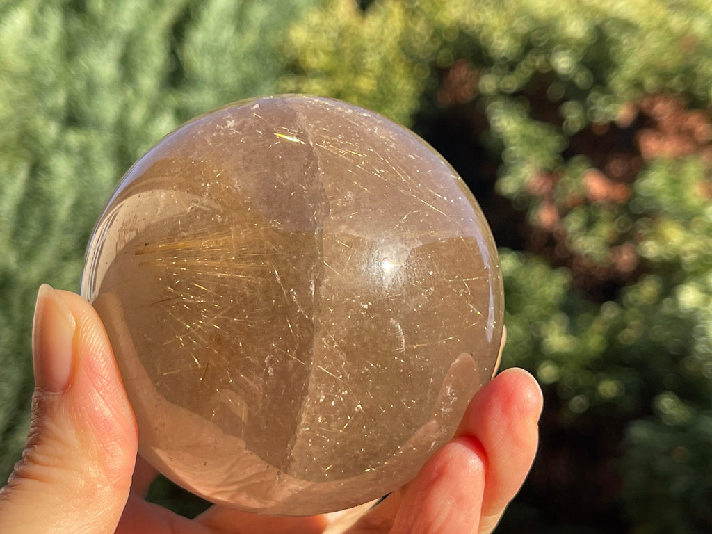70mm Natural Rutile Quartz Sphere, 70mm High-Grade Golden Rutile Rutilated Smokey Quartz with Phantoms, Rare Crystals, Crystal Gift