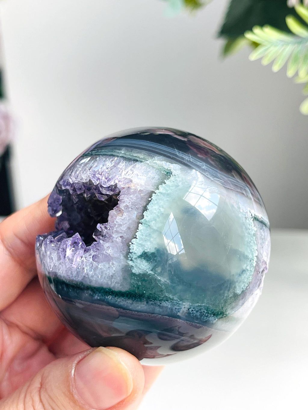 Amethyst Sphere, Druzy Amethyst Sphere with Agate and Jasper, unique gift, Crystal gift, Home Decor