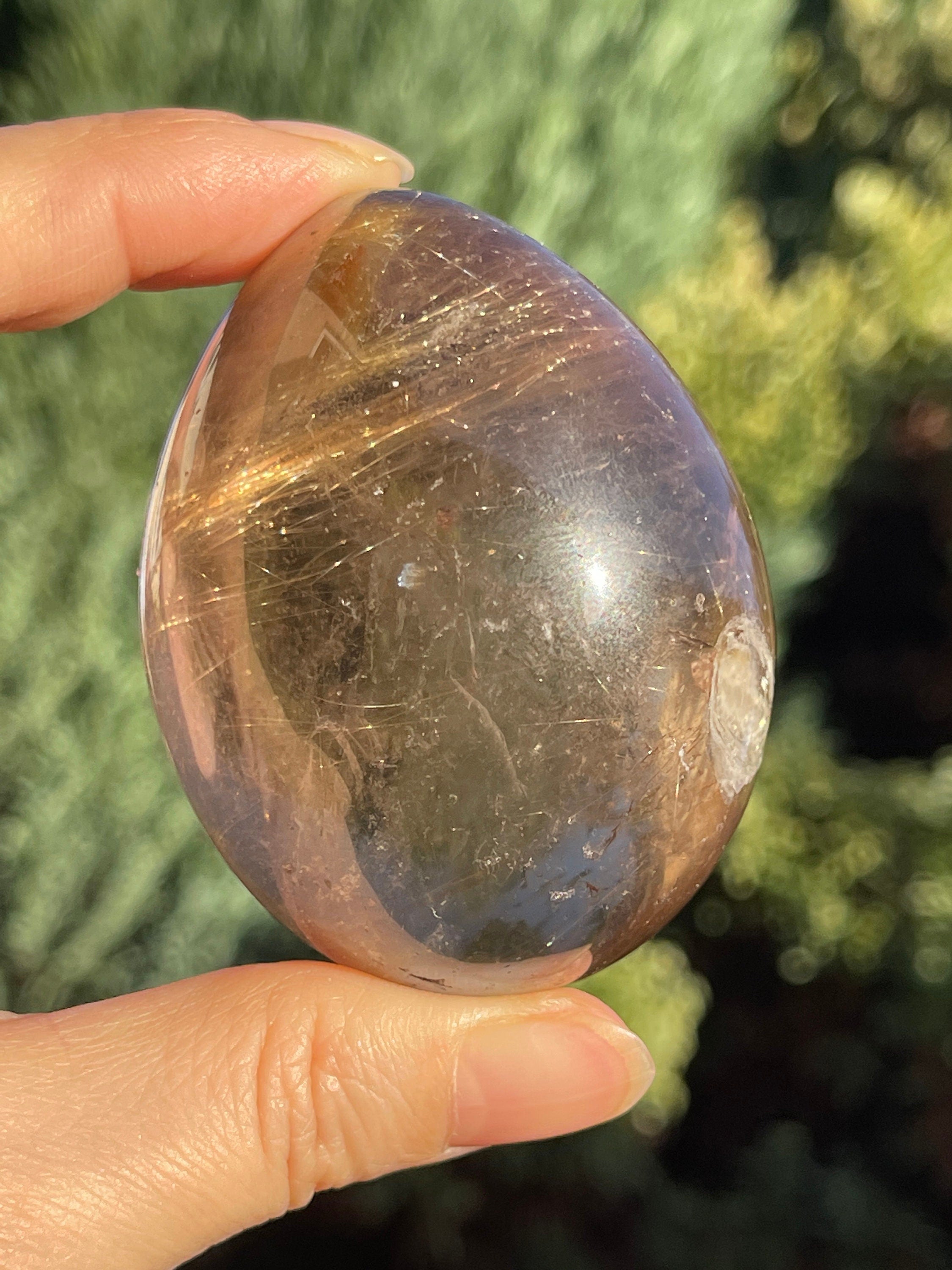 Natural Rutilated Smoky Quartz Egg, High Grade Golden Rutile Rutilated Smokey Quartz with Phantoms and Rainbows, Rare Crystals, Crystal Gift