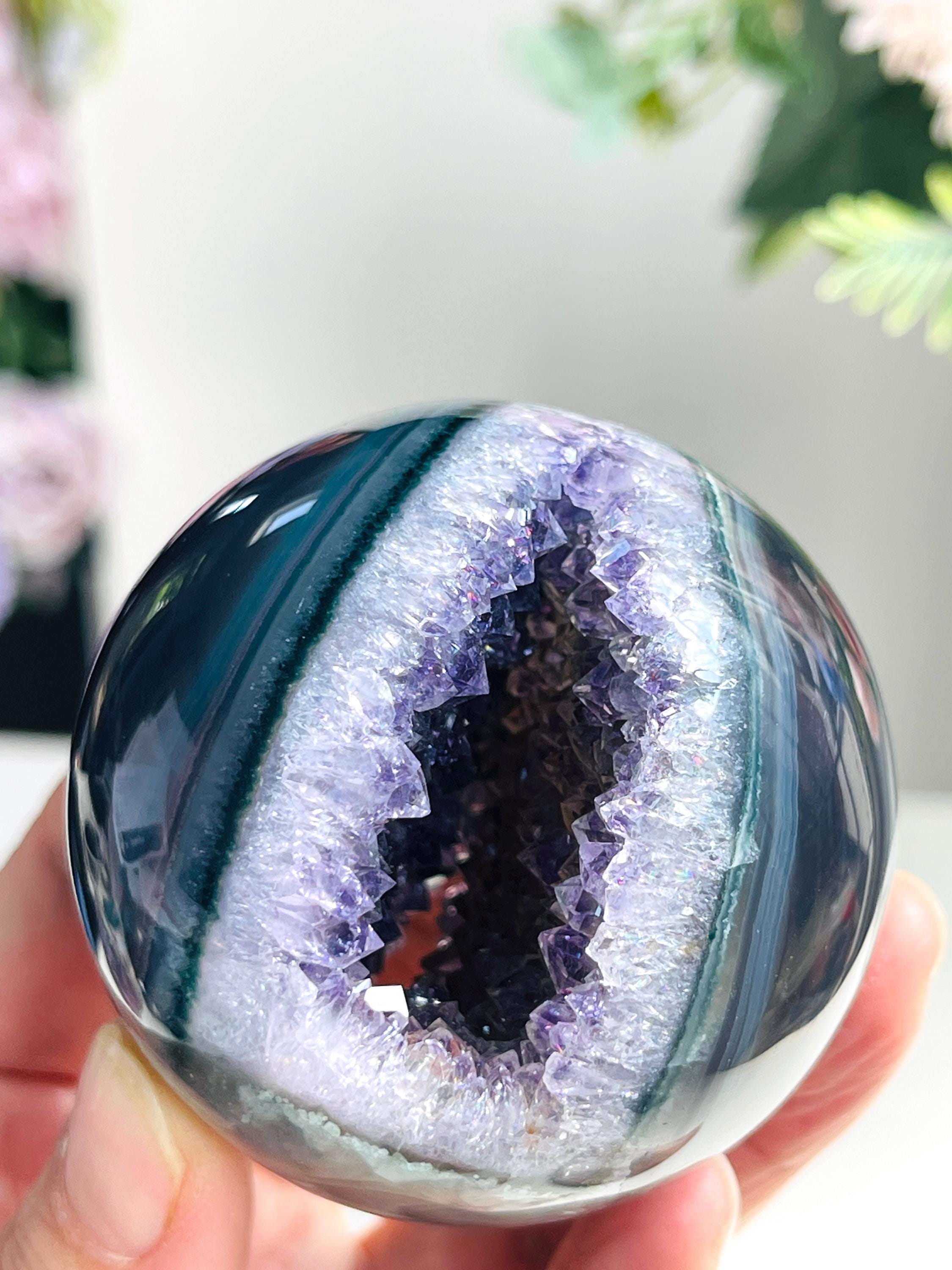 Amethyst Sphere, Druzy Amethyst Sphere with Agate and Jasper, unique gift, Crystal gift, Home Decor