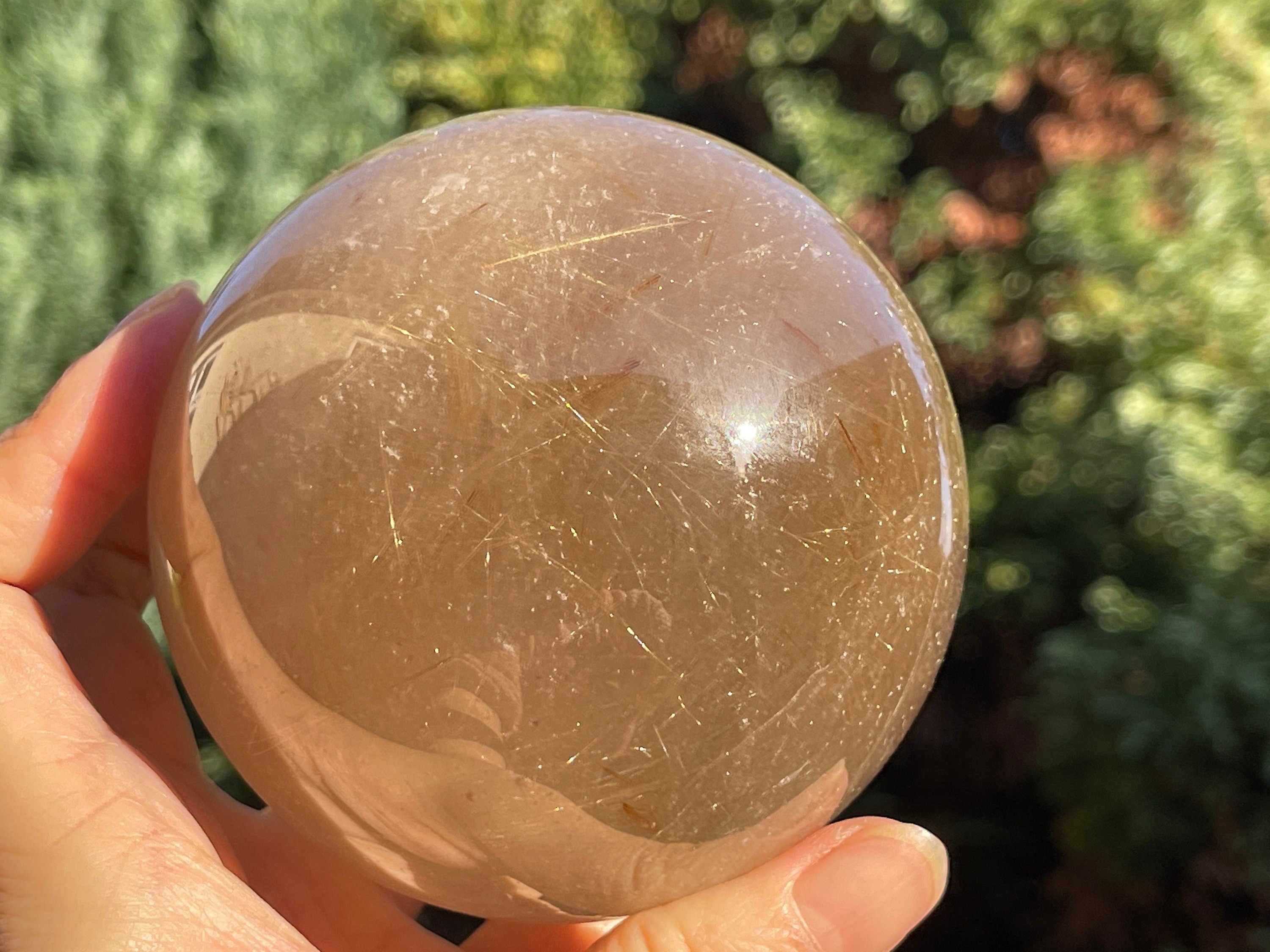 Natural Rutilated Smoky Quartz Sphere, 800g High Grade Golden Rutile Rutilated Smokey Quartz with Phantoms , Rare Crystals, Crystal Gift