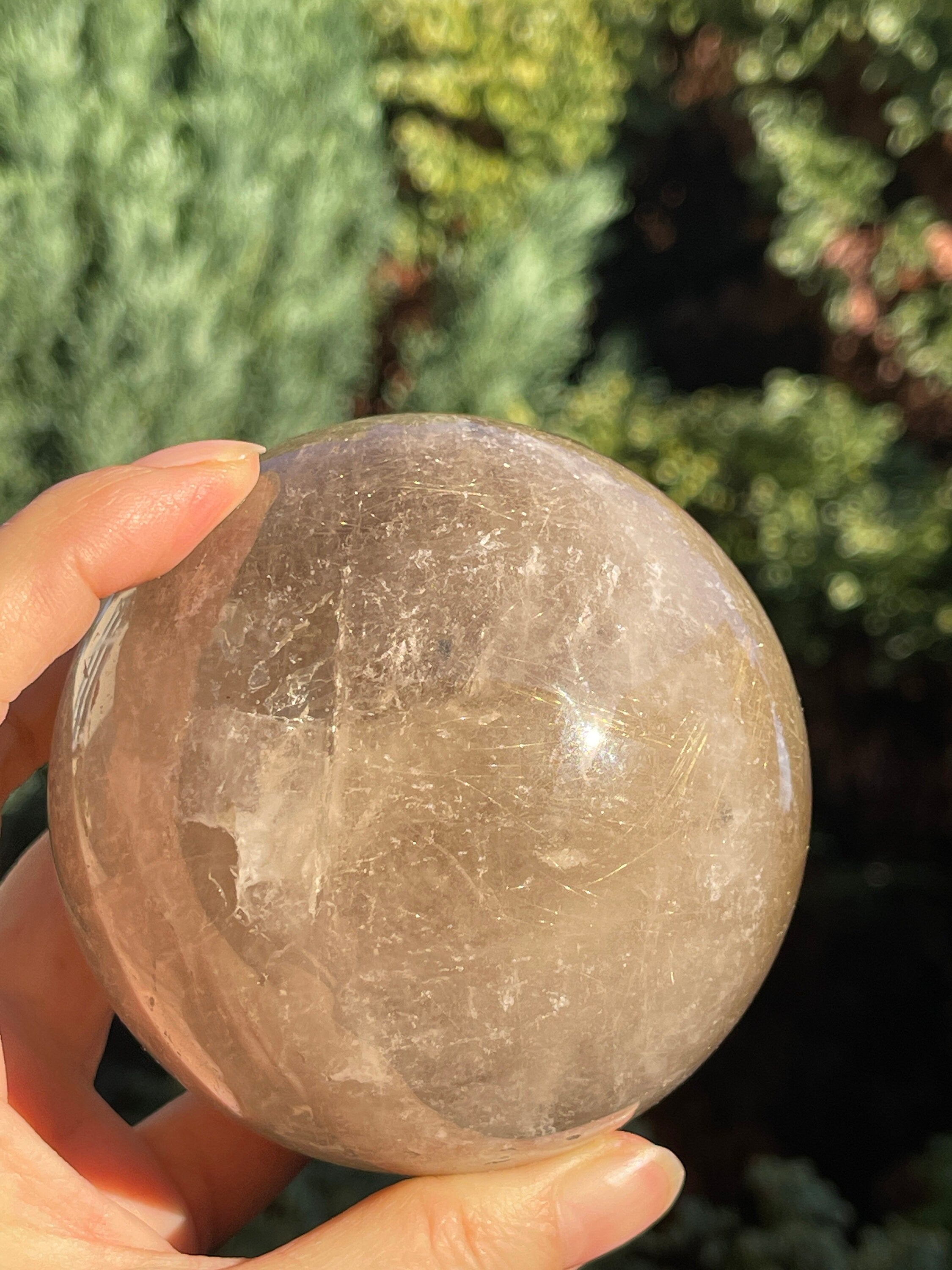 Natural Rutilated Smoky Quartz Sphere, 800g High Grade Golden Rutile Rutilated Smokey Quartz with Phantoms , Rare Crystals, Crystal Gift