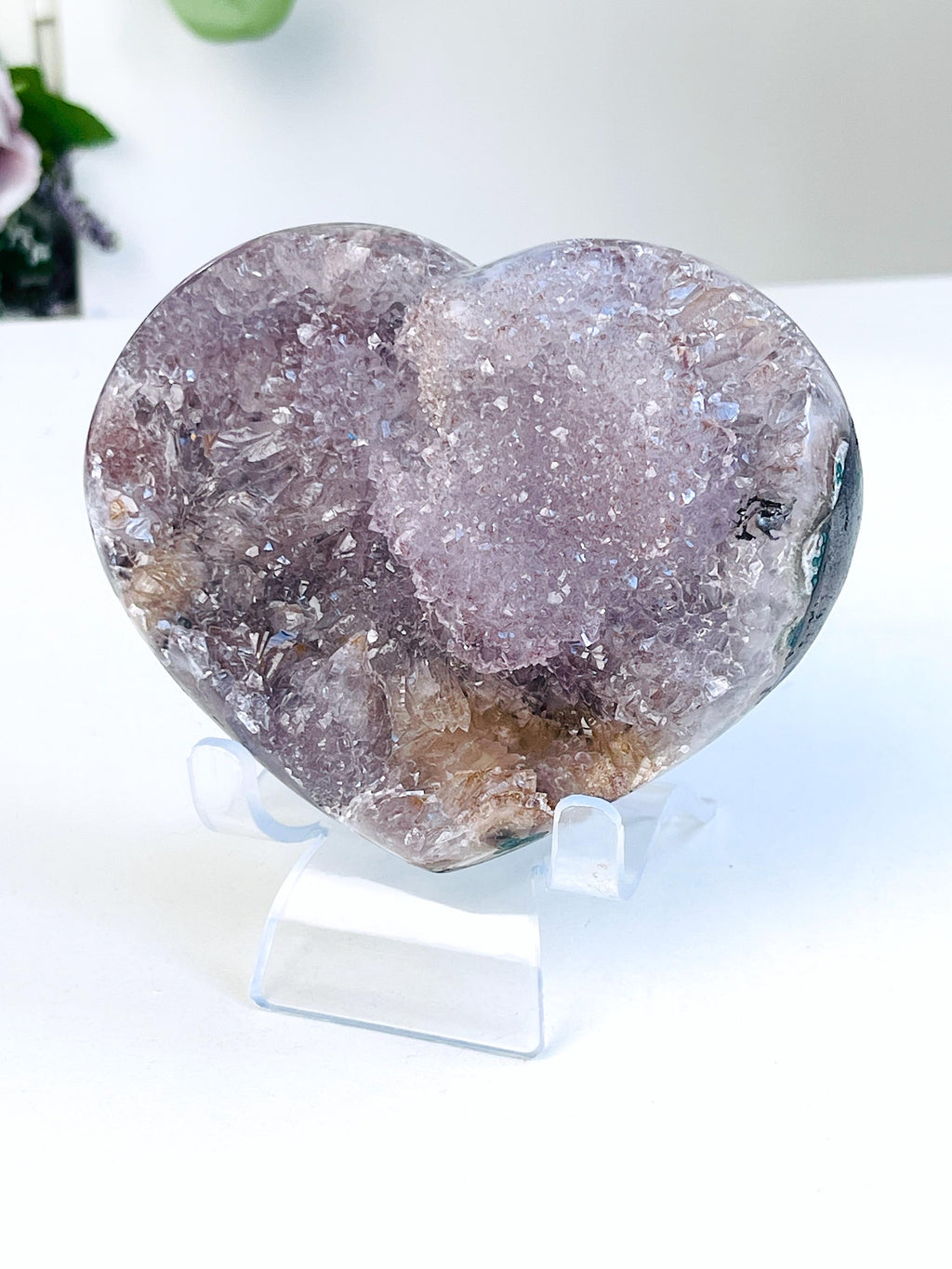 Rare Amethyst Flower Heart, Special Amethyst Flower Polished Crystal Heart, Unique Gift, Crystal Gift